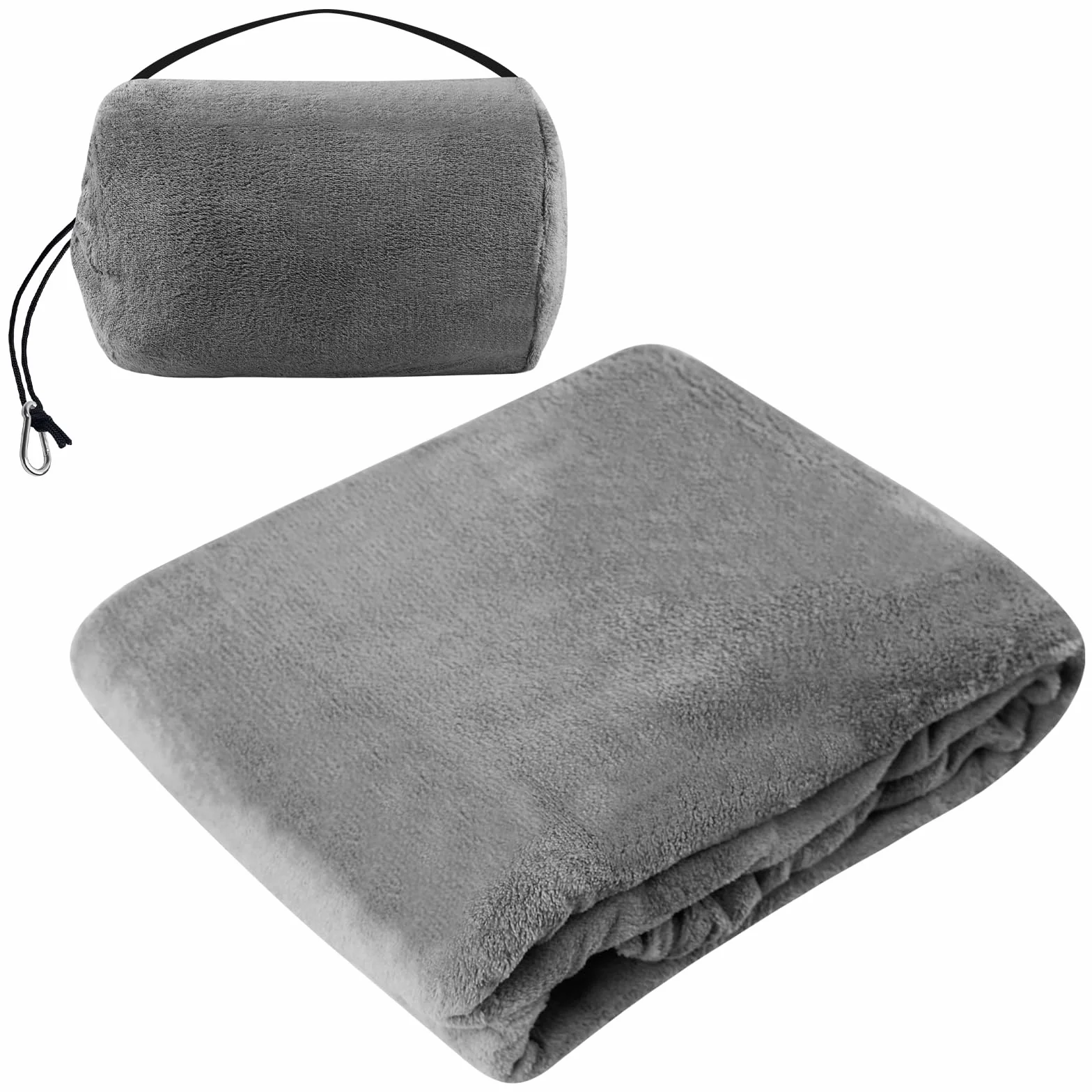 BYZESTY Couverture de voyage 2 en 1 Coussin de voyage transformable 127 x 152 cm Gris