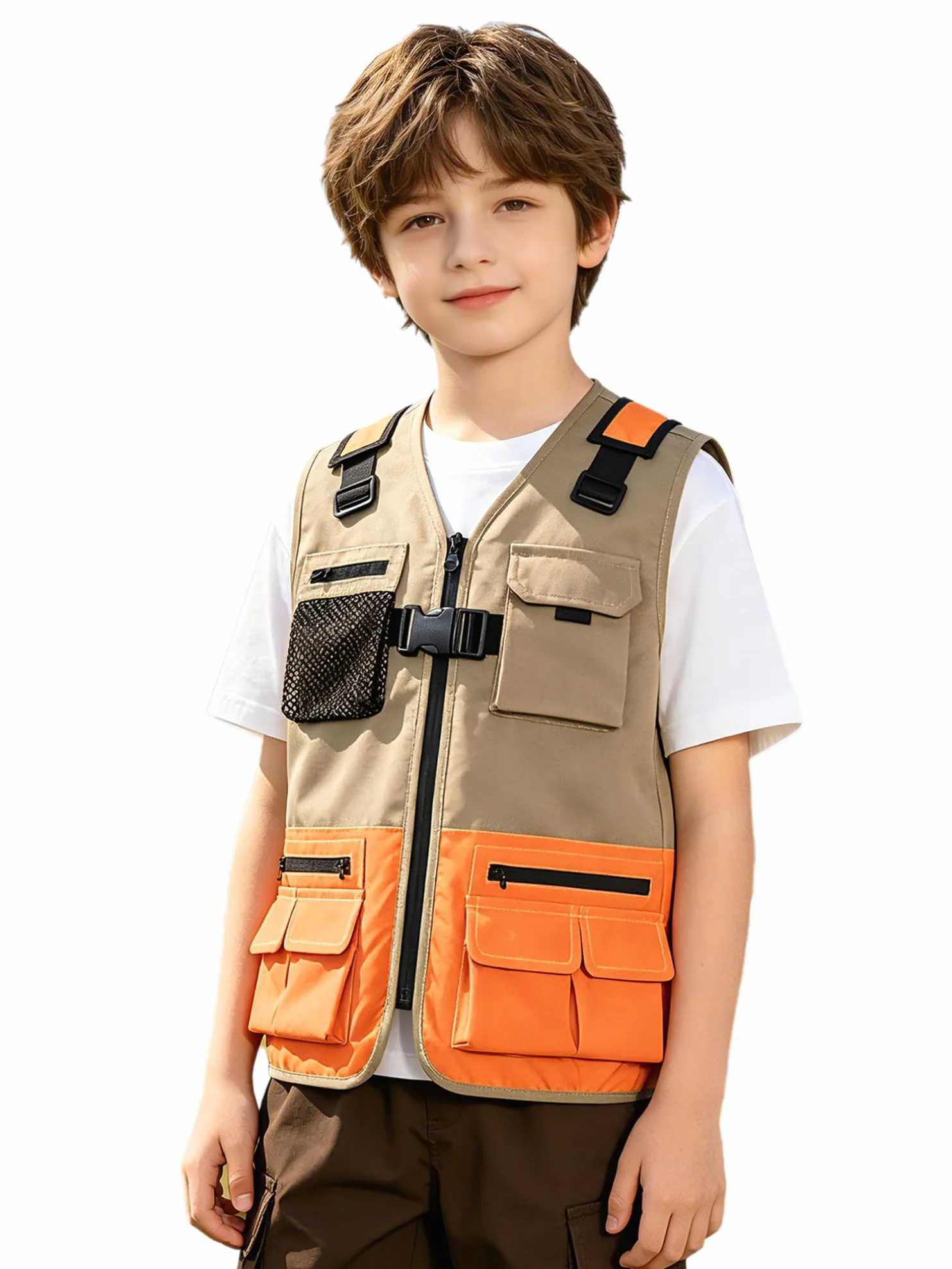 Agoky Gilet De Pêche Veste Tactique Utilitaire Pour Garçons Sans Manche Enfant
