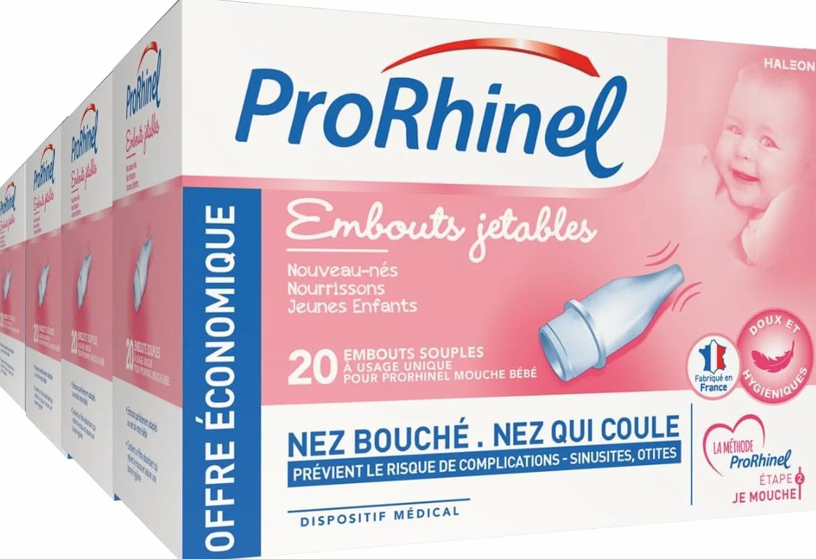 Prorhinel Embouts Jetables Mouche Bébé Manuel 20 Pièces Lot de 4 Fabriqué en France