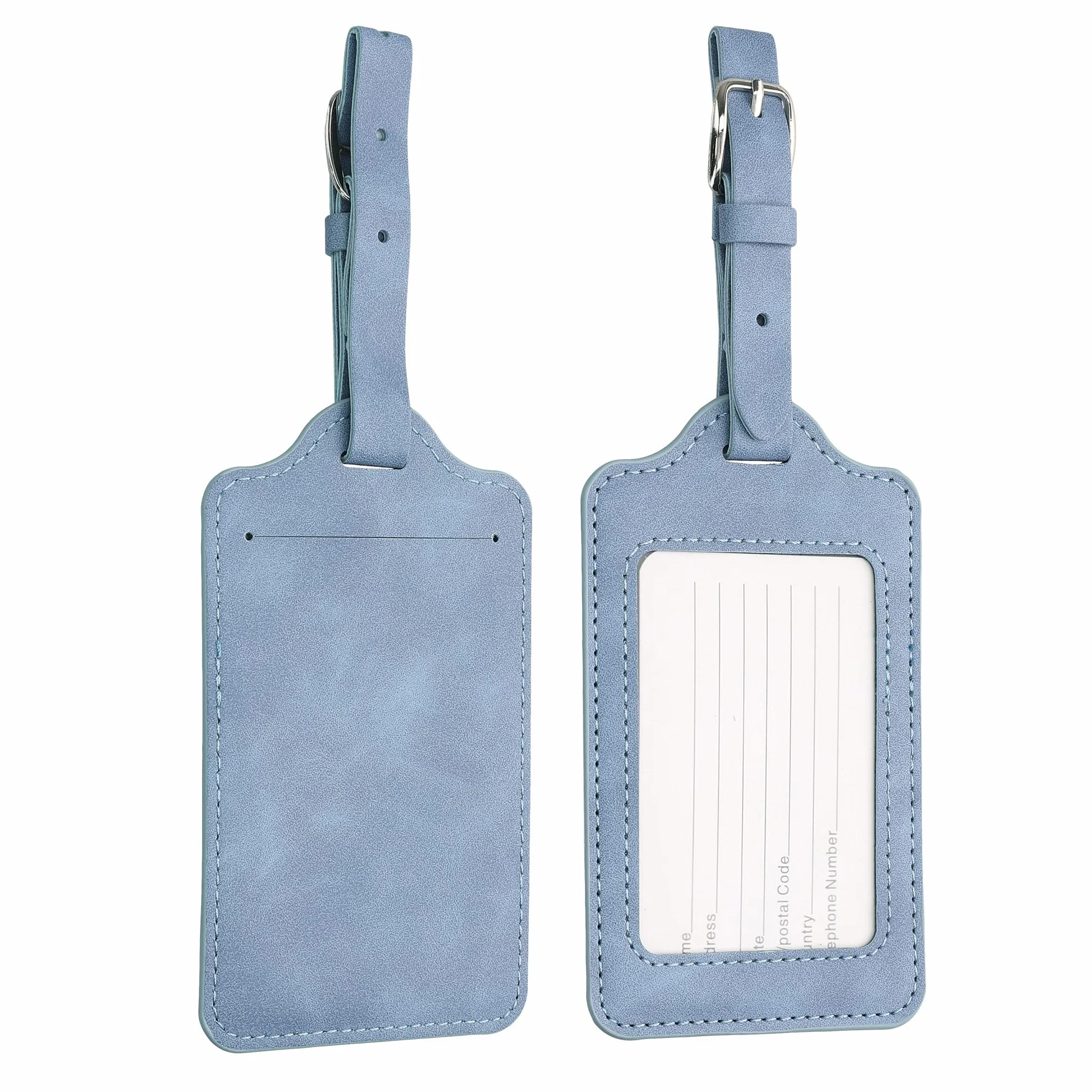 Kwmobile 2X Étiquette Bagage pour Valise Lot 2X Tag Porte-étiquette Bleu-Gris