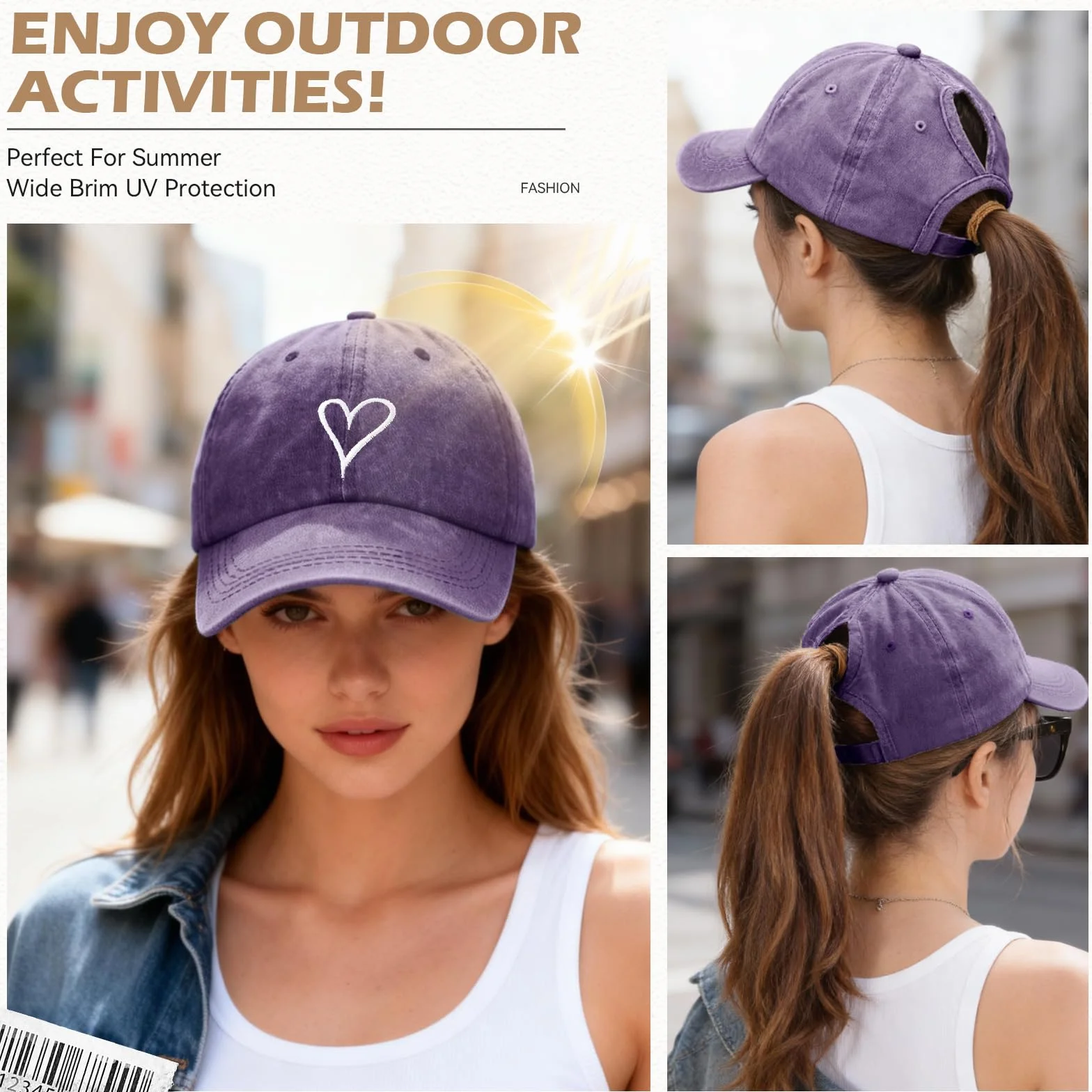 Casquette Queue de Cheval Femme Coton Anti UV Sport Vintage Baseball