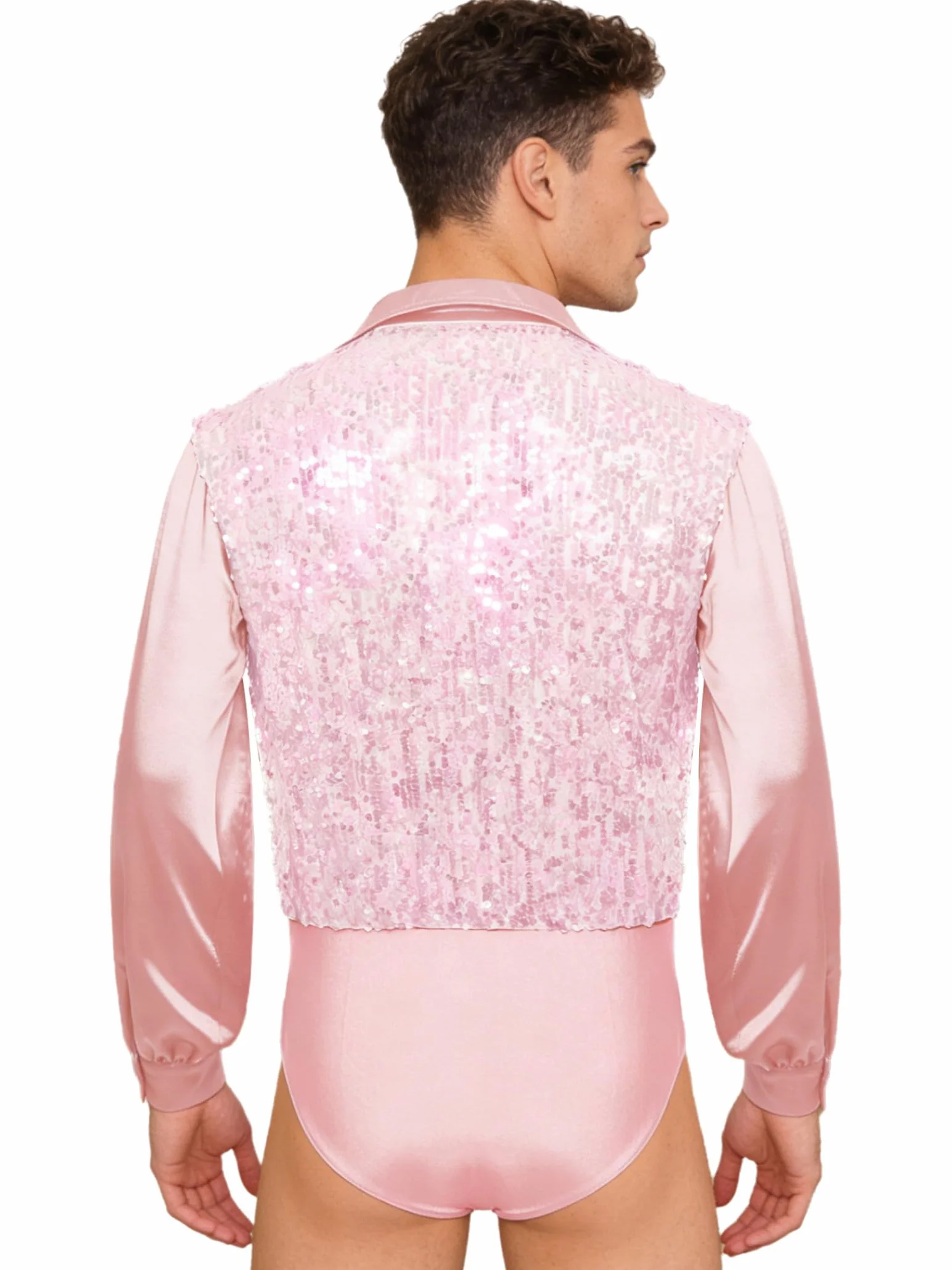 Combinaison Danse Latino Américain Homme Chemise Tango Paillettes Leotard Ballet Manches Longues