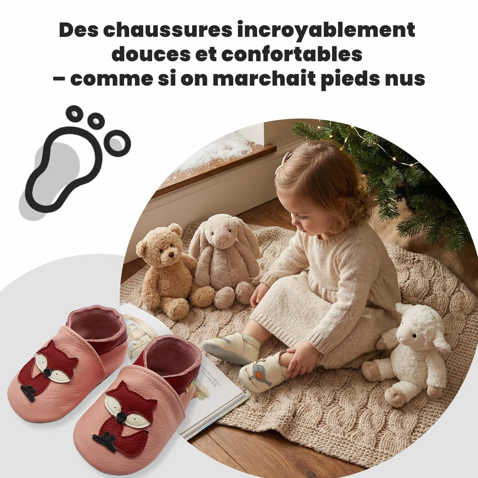 Chaussons Cuir Souple Bébé Antidérapante Chaussures Premiers Pas