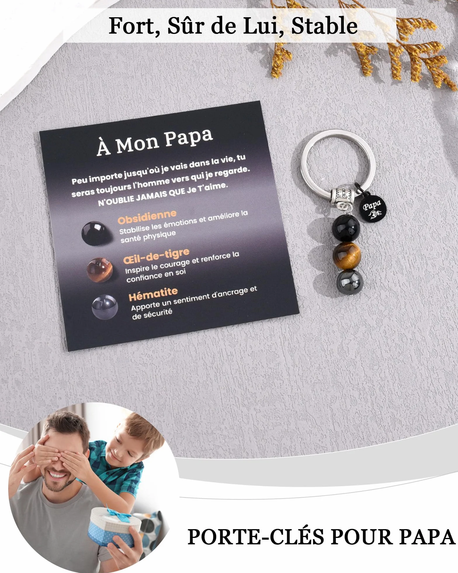 MANVEN Porte-clés Papa Pierre Naturelle Cadeau Homme