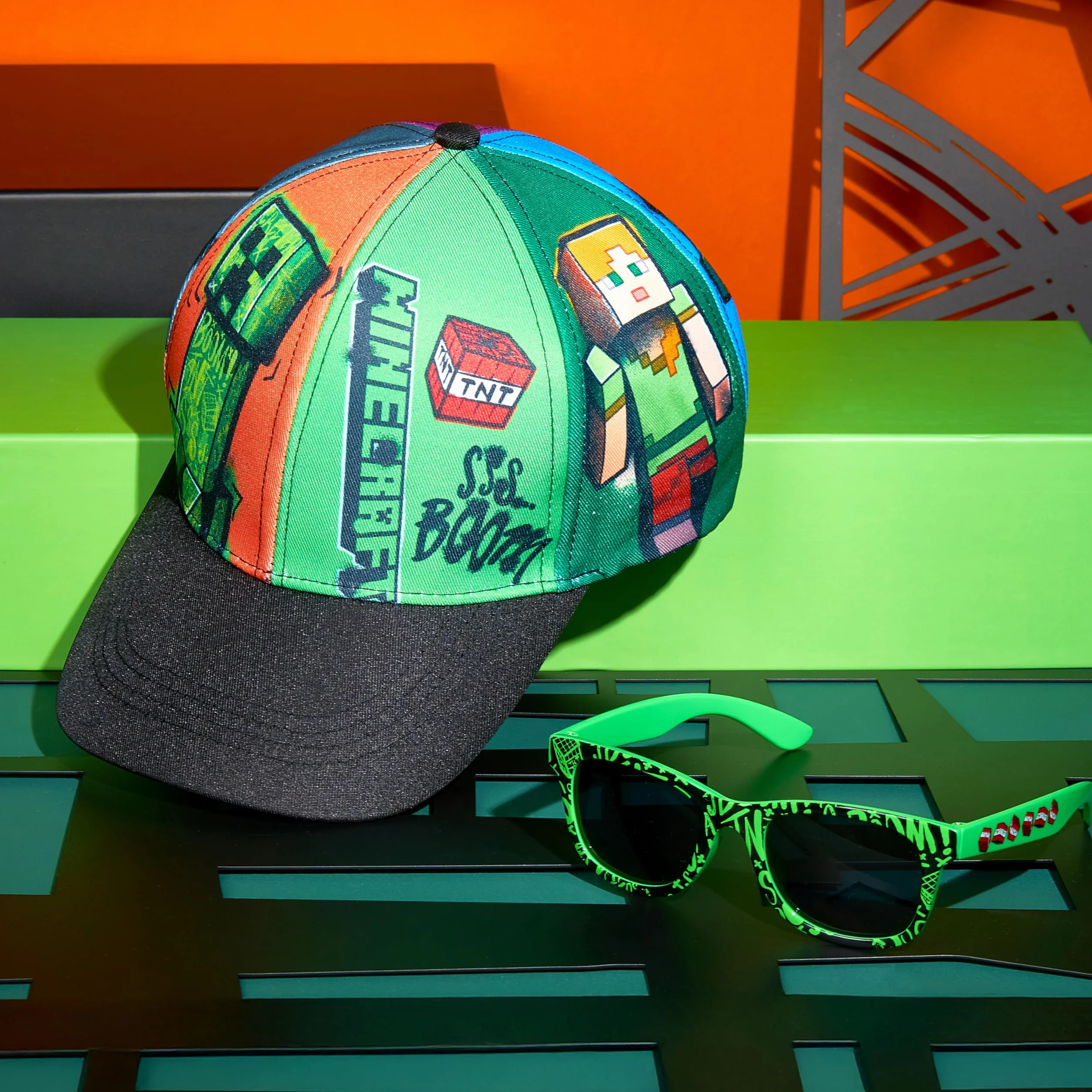 Minecraft Ensemble Casquette Trucker Enfant et Lunettes de Soleil 100% UV Protection Creeper Accessoire Été