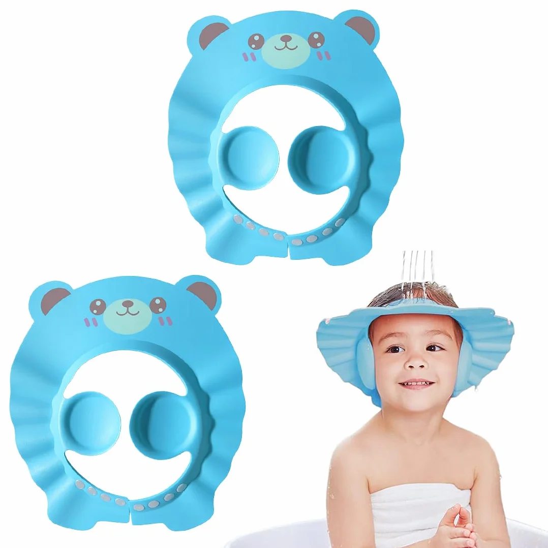 Bonnets de douche pour enfants avec protection oreilles, aides shampooing bébé motif ours bleu