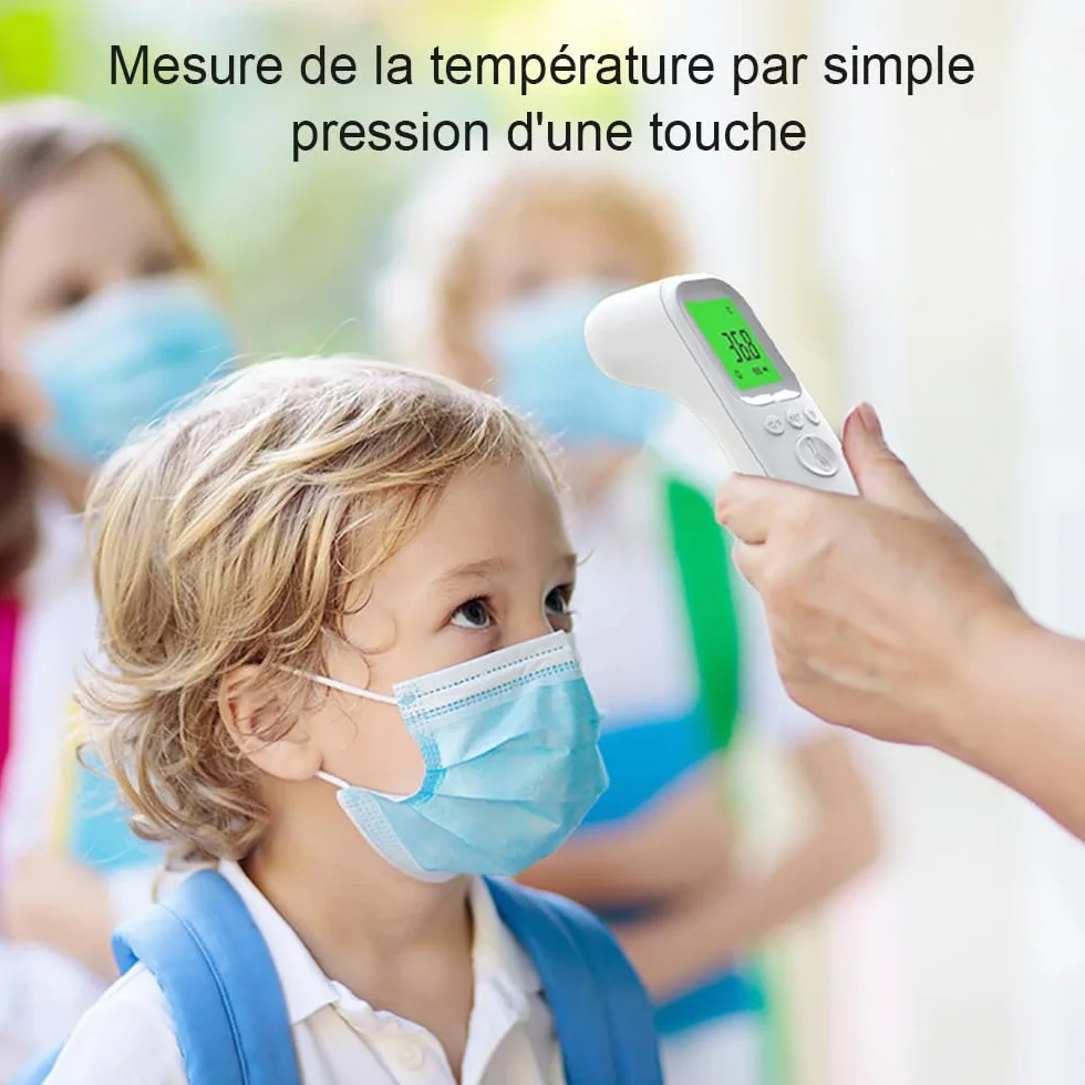 Thermomètre Frontal Infrarouge sans Contact Bébé Adultes, Écran LCD, 32 Groupes de Données °C/°F