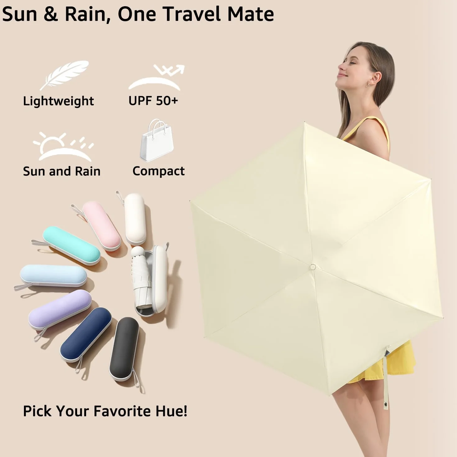 Mini parapluie de voyage compact léger avec protection UV pour femmes