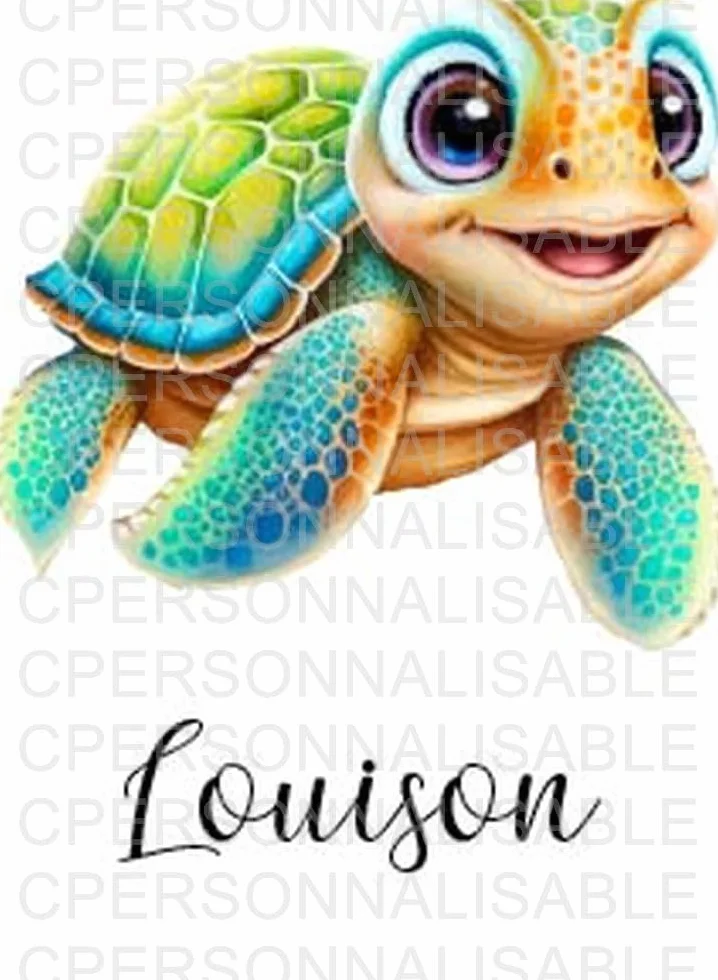 Trousse personnalisée en coton Bio Tortue SB104, trousse de toilette, cadeau personnalisé femme
