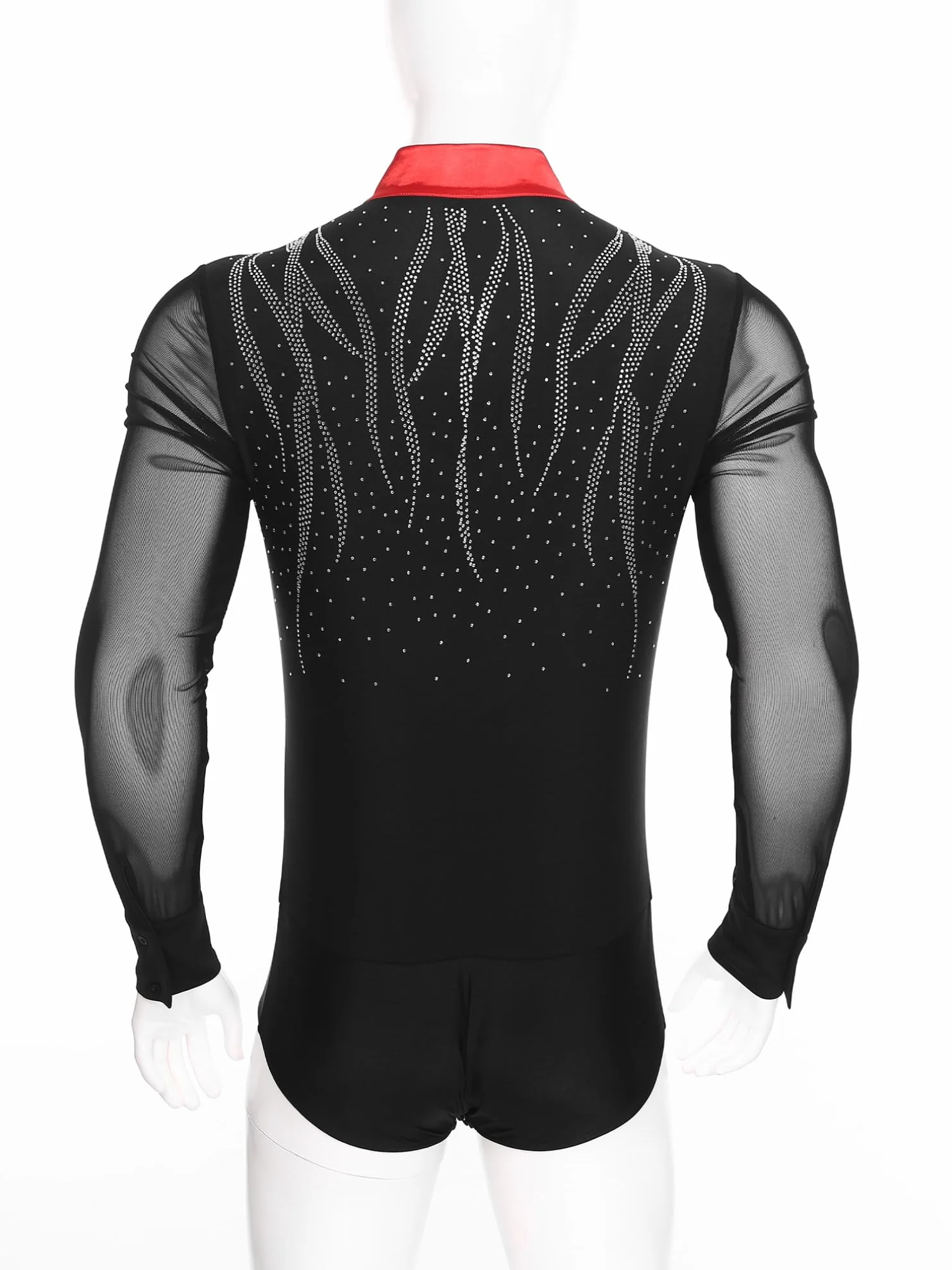 Justaucorps de Gymnastique Homme Strass Bodysuit Manches Longues Leotard Danse Ballet Combinaison Patinage Artistique