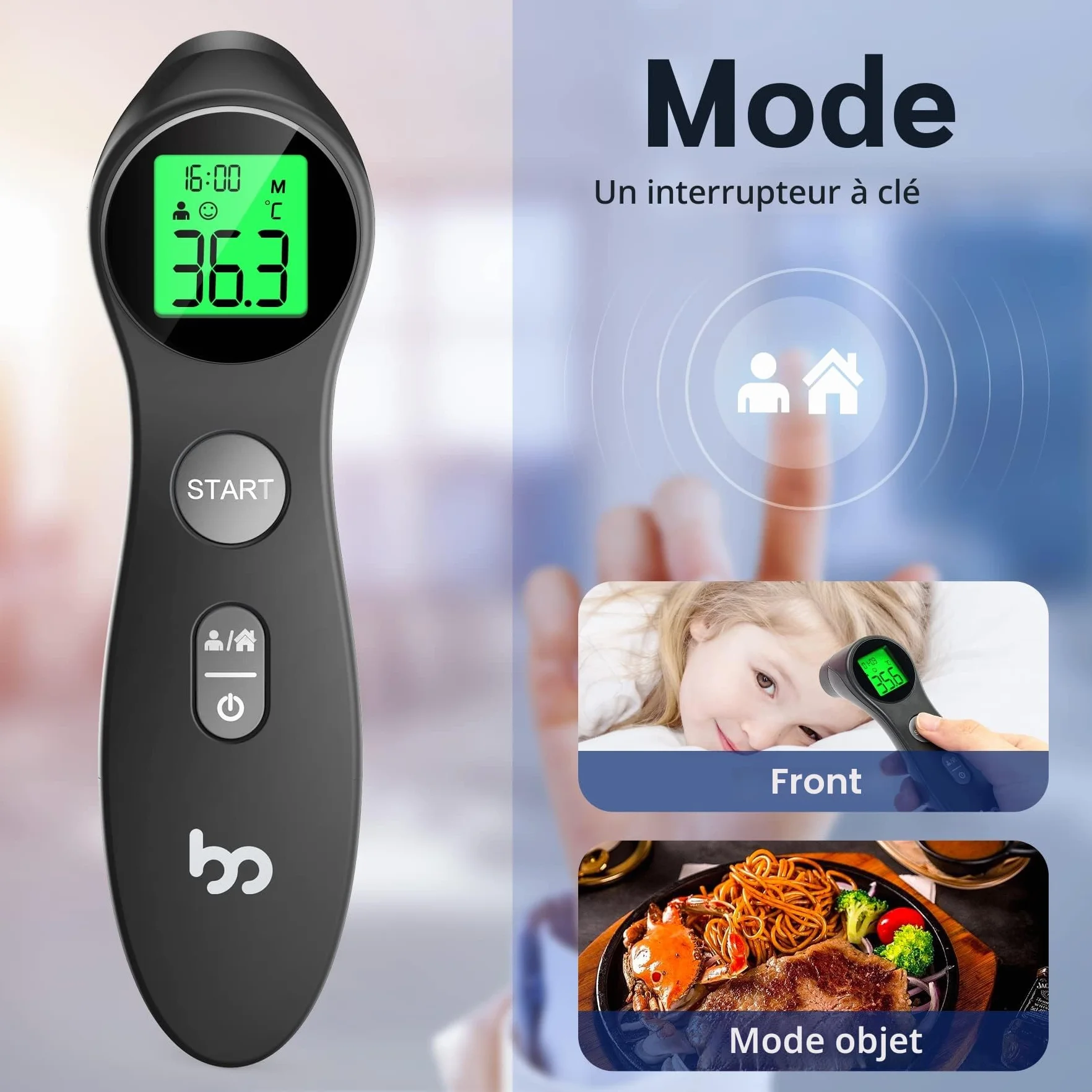 Thermomètre Frontal Infrarouge Numérique sans Contact pour Bébé et Adultes