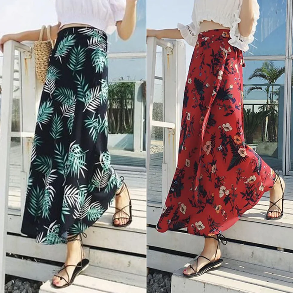 Jupe Portefeuille Fluide nouée Devant et derrière pour Femme, Pantalon Portefeuille de Plage Taille Unique