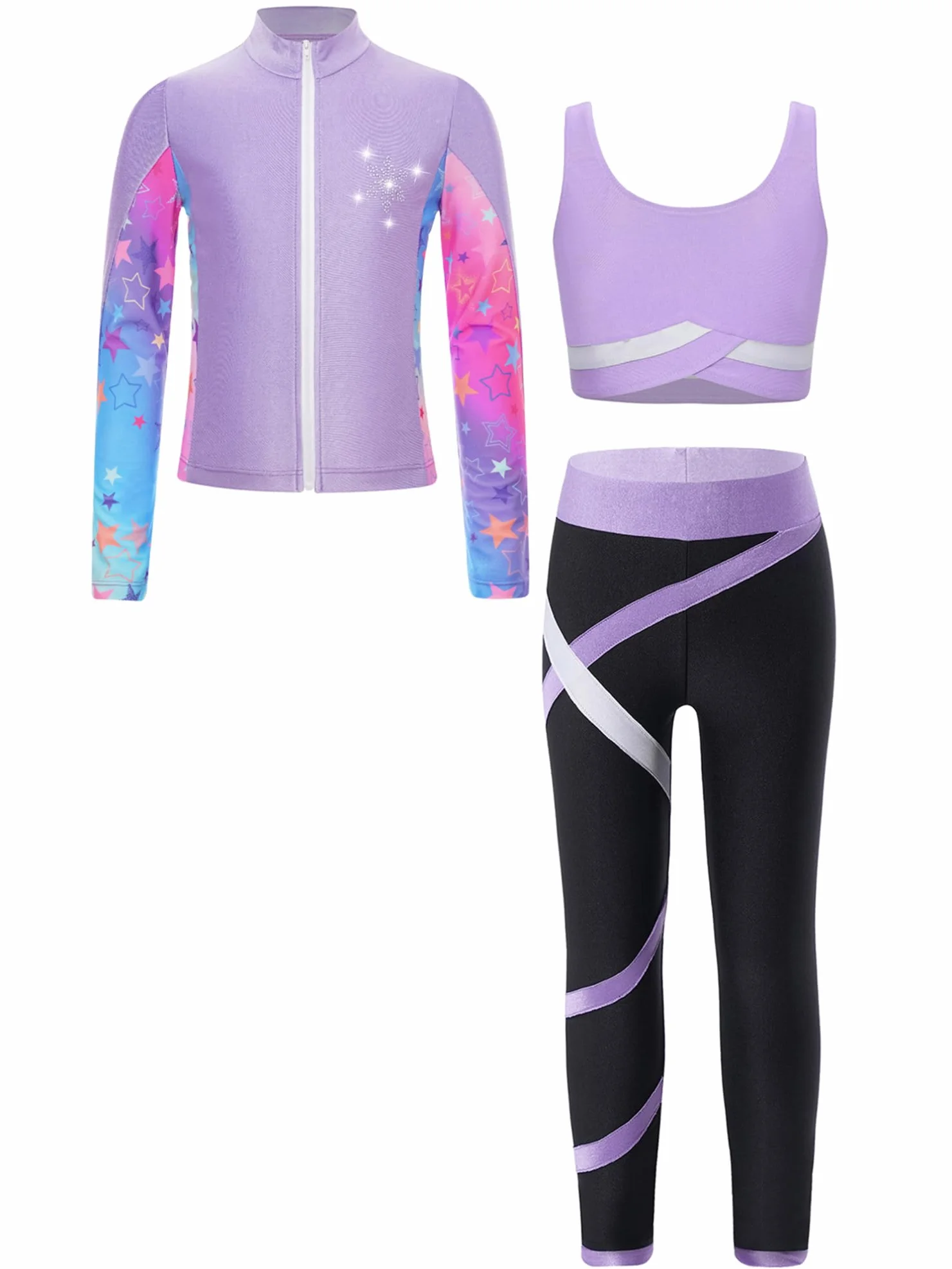 YiZYiF Survêtement de Sport Fille Patinage Artistique Ensemble Vestes Zippée Manches Longues Legging Danse Justaucorps 5-16 ans