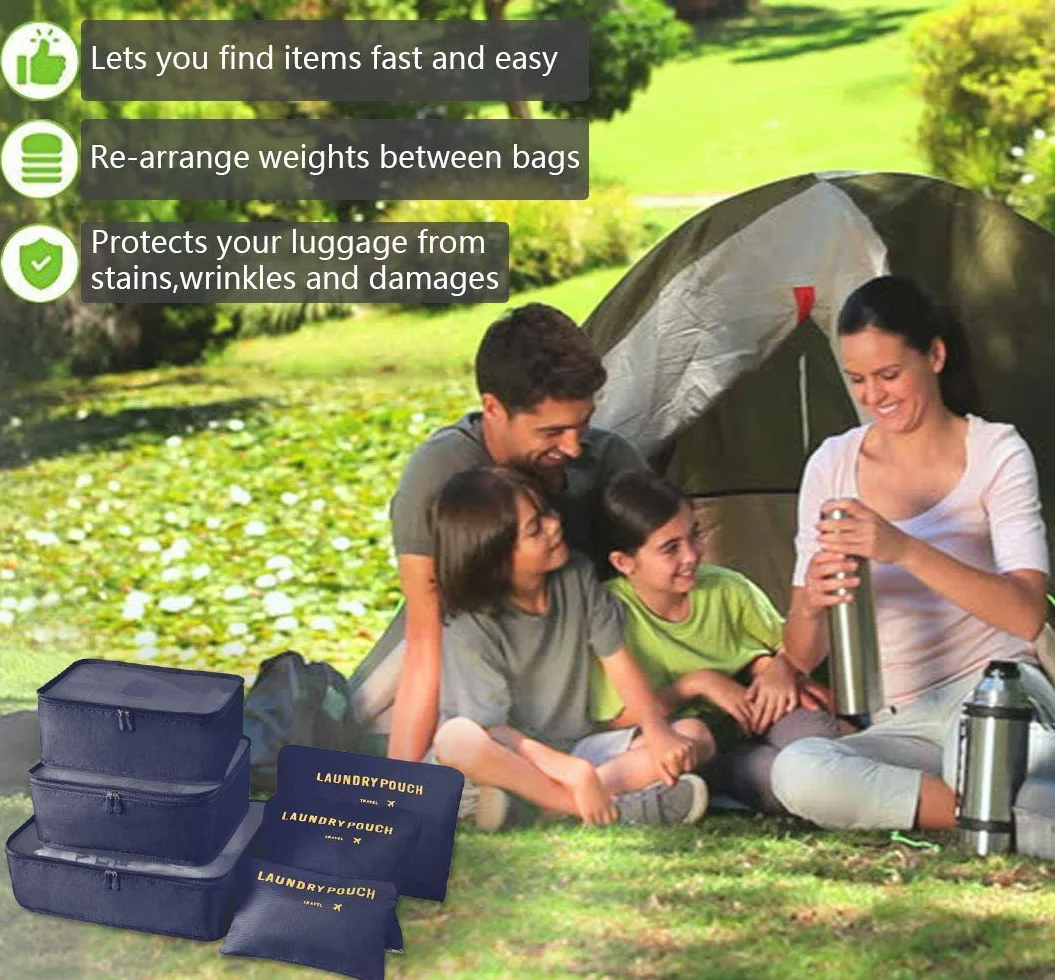 Vicloon Lot de 8 Organiseurs de Bagage Sacs de Voyage Cubes Étanches Différentes Tailles Bleu foncé