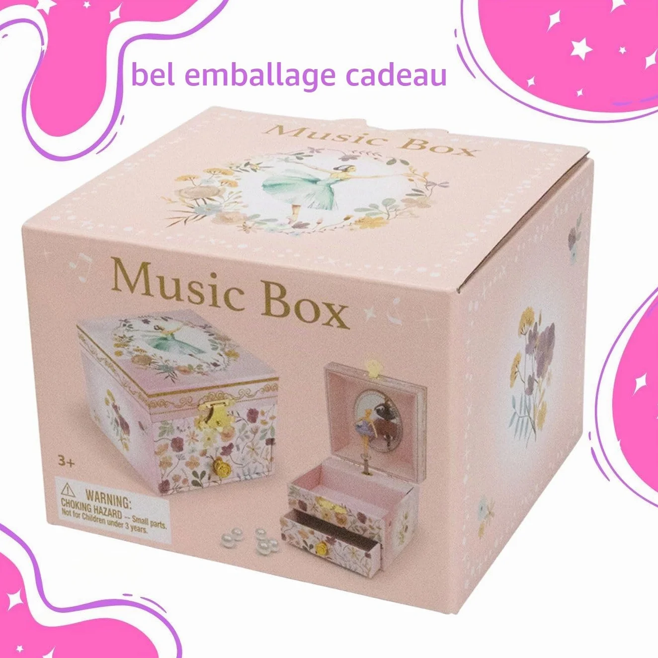 GICO Boîte à bijoux Ballerine avec tiroir pour filles, boîte à musique avec figurine tournante et miroir