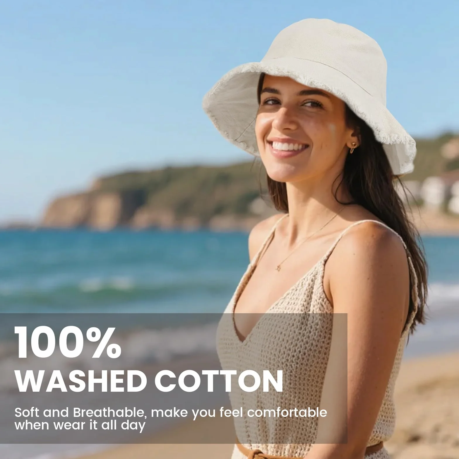 Chapeau Anti UV Femme Réversible Protection Solaire Coton Bob Bucket Hat Été