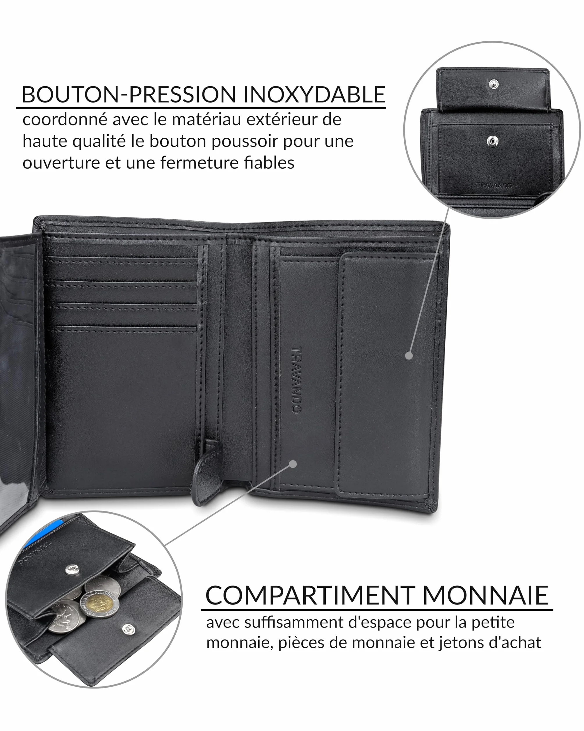 TRAVANDO Portefeuille Homme Dublin Blocage RFID Noir Classique Porte-Cartes Format Portrait