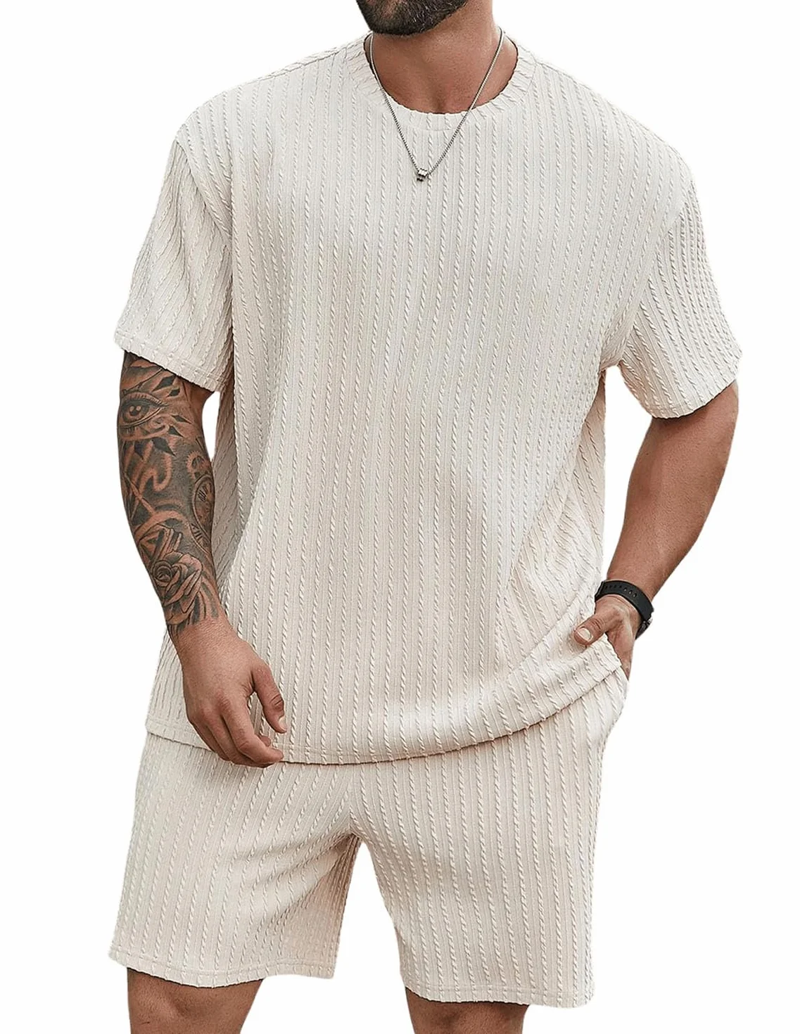Survêtement Homme Jogging 2 Pièces Tracksuit T-shirt Short Vacances Plage