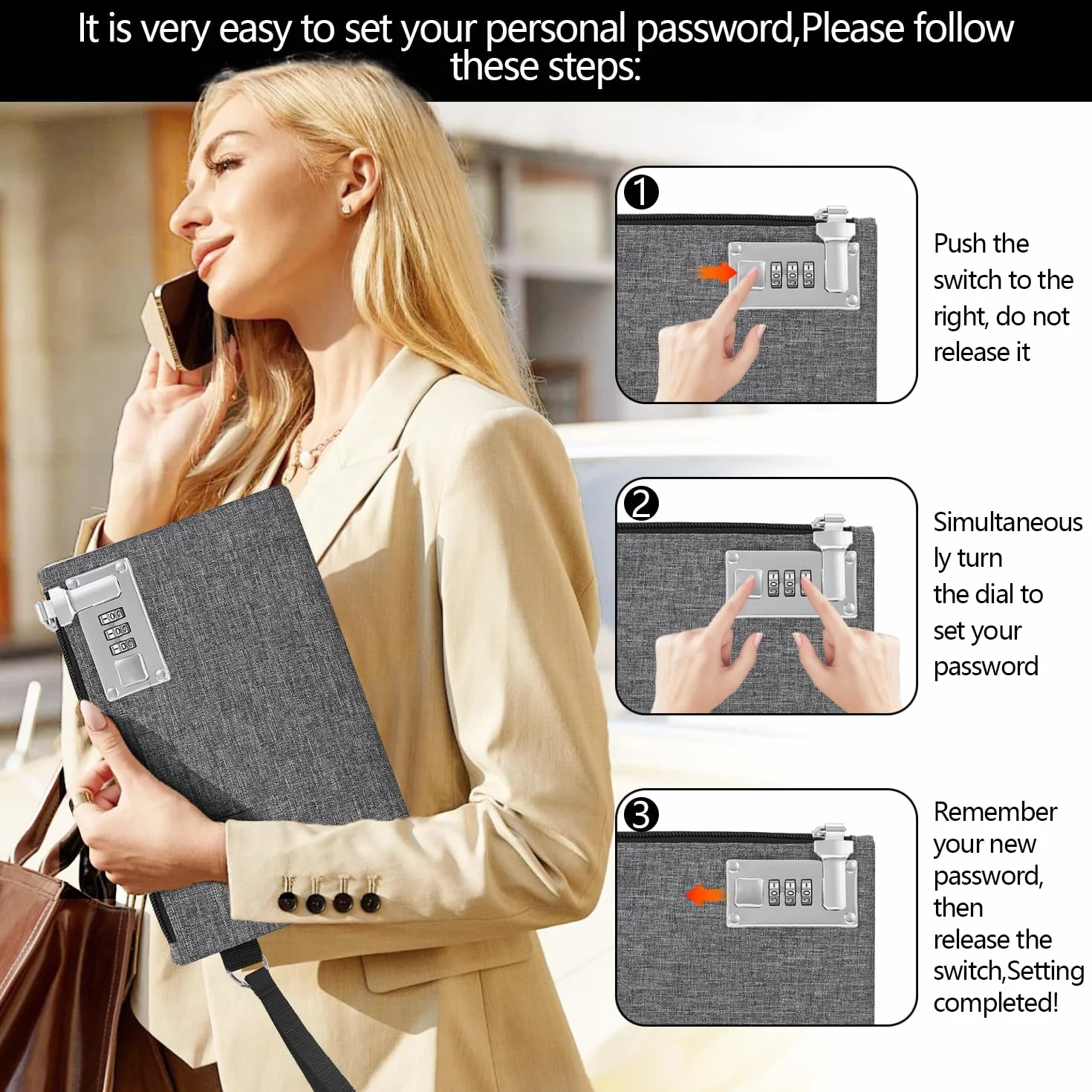 Mini Coffre Fort 25×17 cm Sac à Documents avec Serrure Protection Passeport