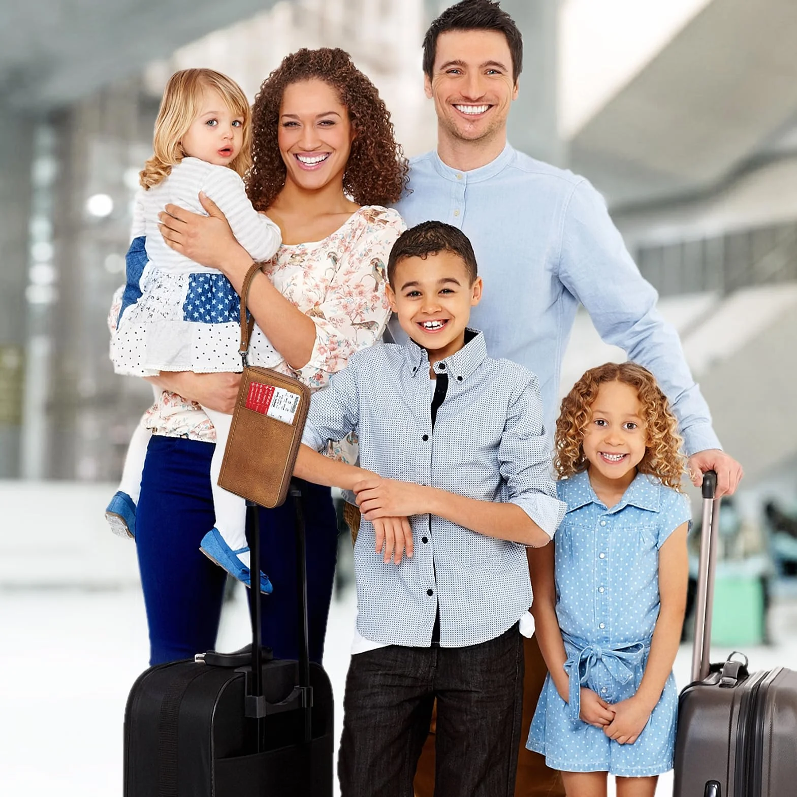 FINTIE Portefeuille Passeport Familial avec 5 Emplacements, Pochette Organisateur RFID, Marron