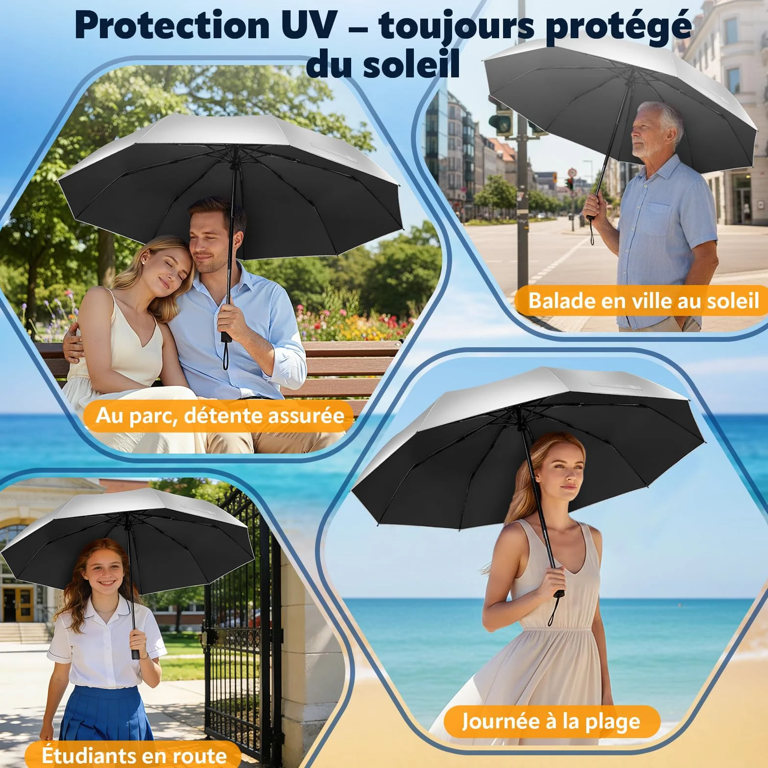 ZOMAKE Parapluie Automatique Pliant UPF 50+ Ombrelle anti UV Compact Solide anti Tempête Voyage