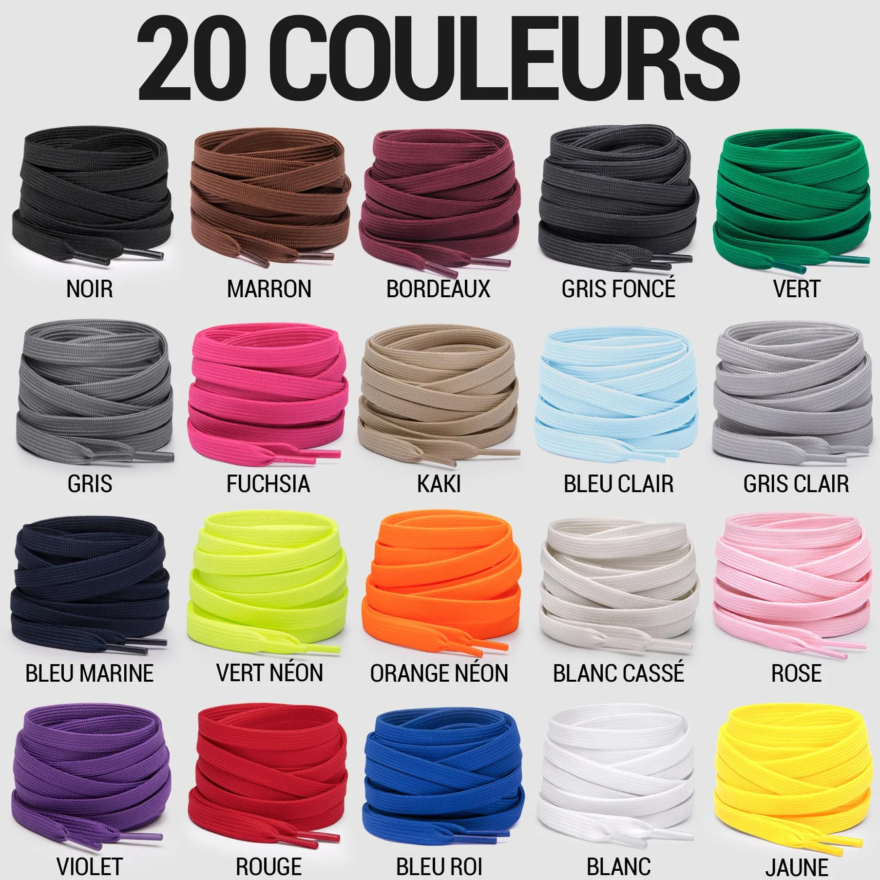Miscly Lacets Plats Pour Baskets, Plusieurs Longueurs et Couleurs