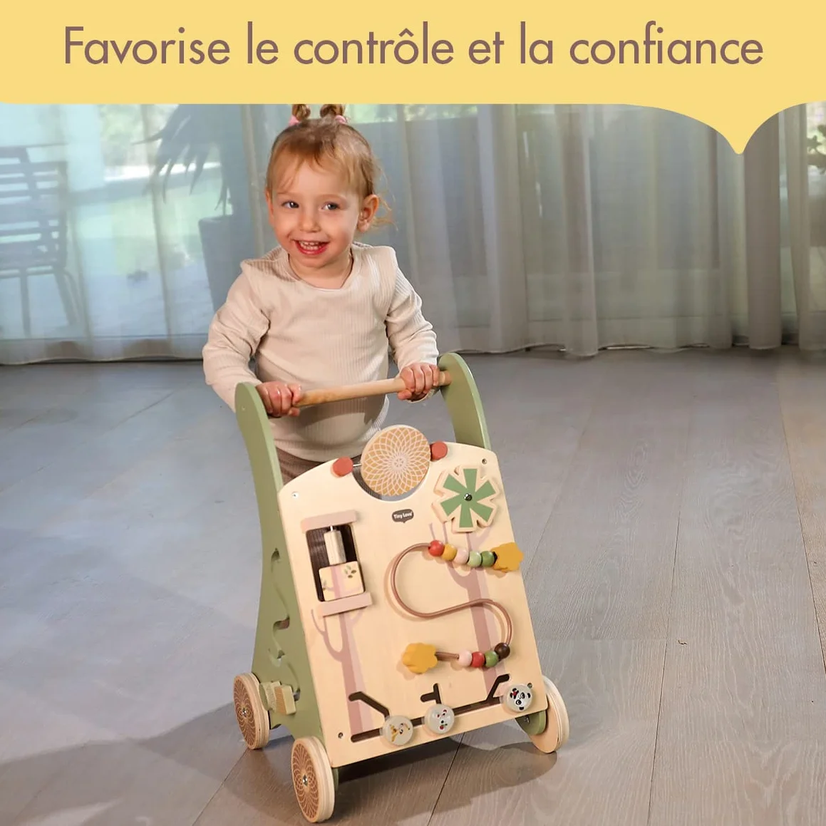 Tiny Love Chariot de Marche en Bois 2-en-1 Trotteur d'Activités pour Bébé, 12 Activités Interactives, Dès 18 Mois