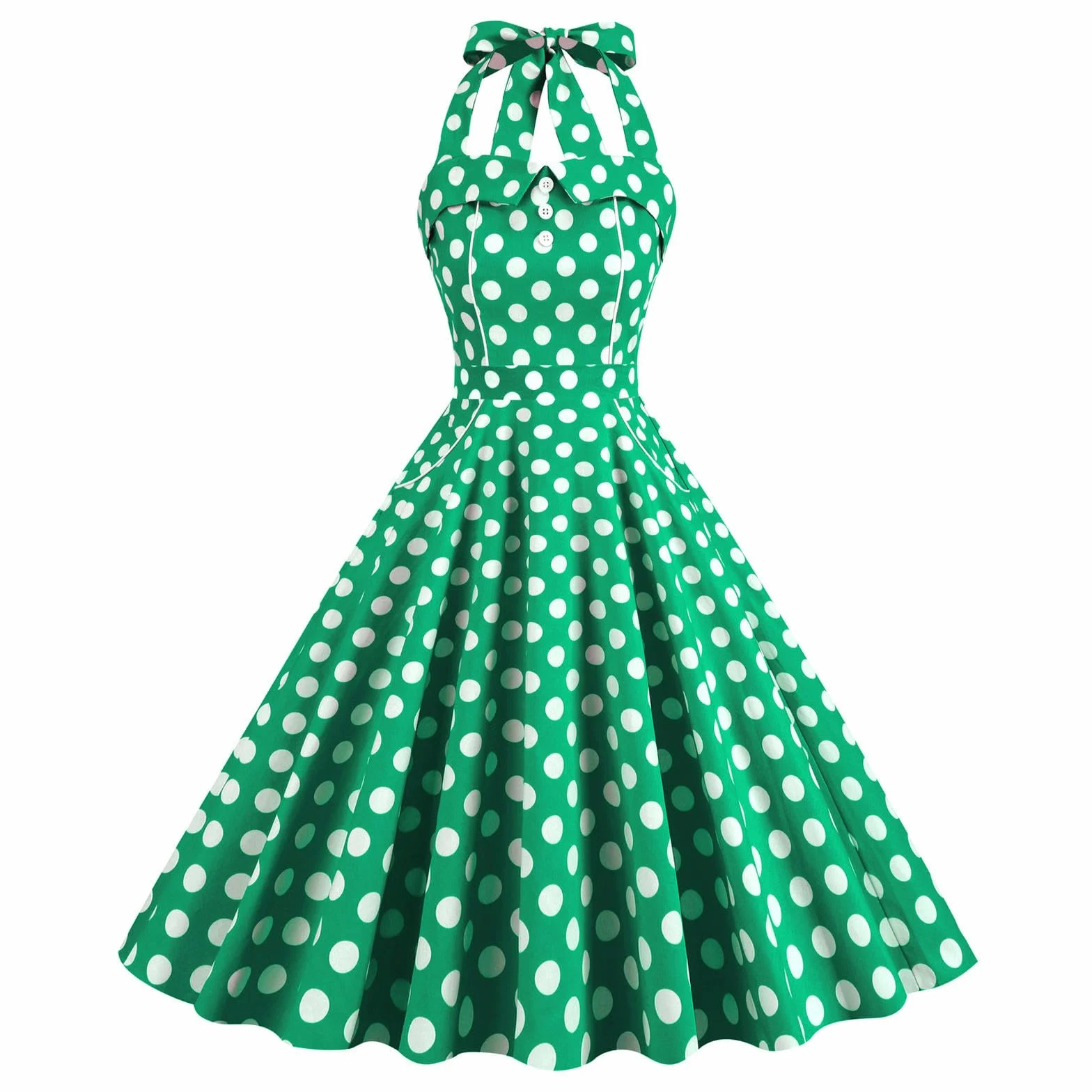 Robe de Pique-Nique à Lacets Dos Nu à Pois Rouge avec Gros Points Blancs Costume de Performance Rétro M