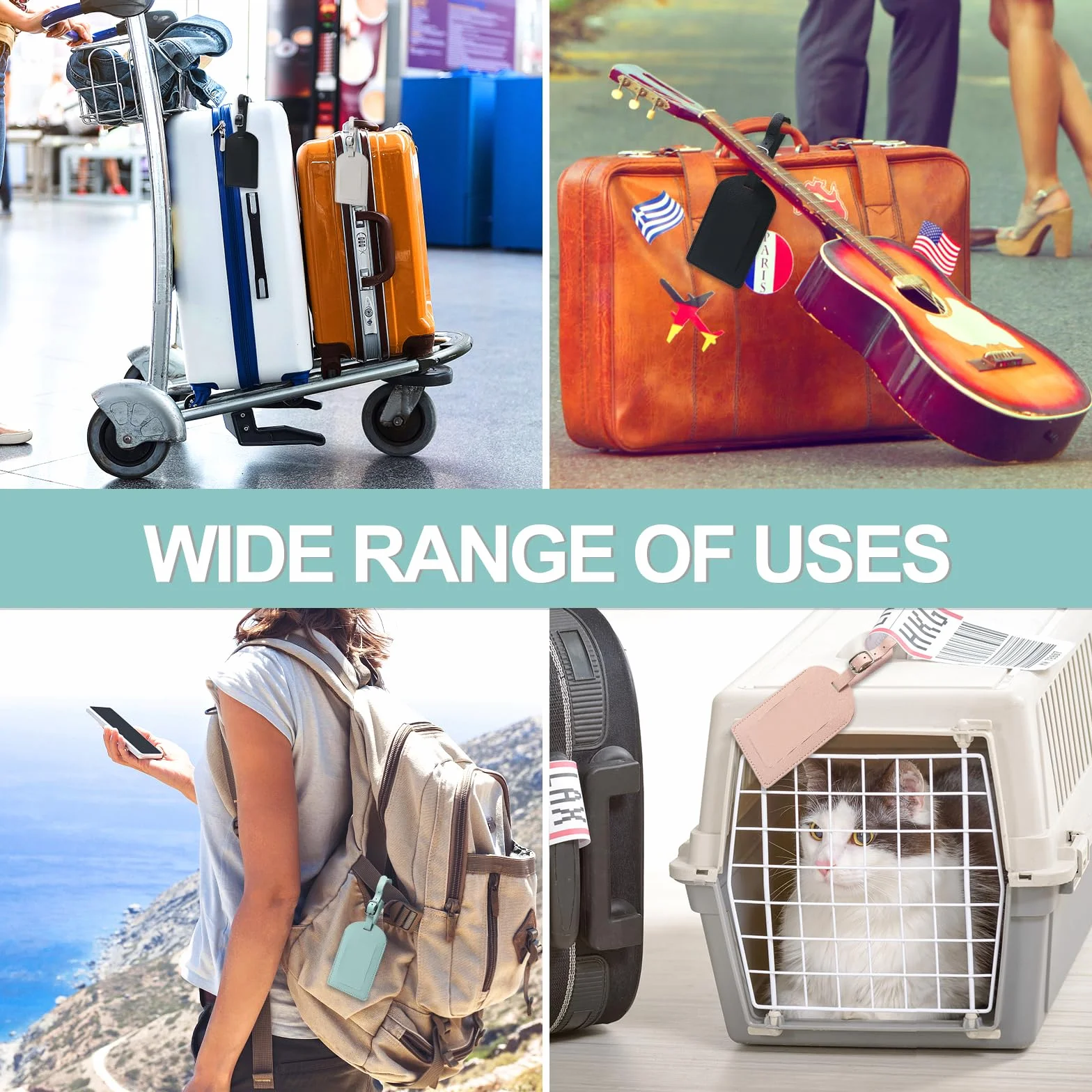 Redamancy Etiquette Valise 4 Pièces Pu Cuir avec Carte Informations Personnelles