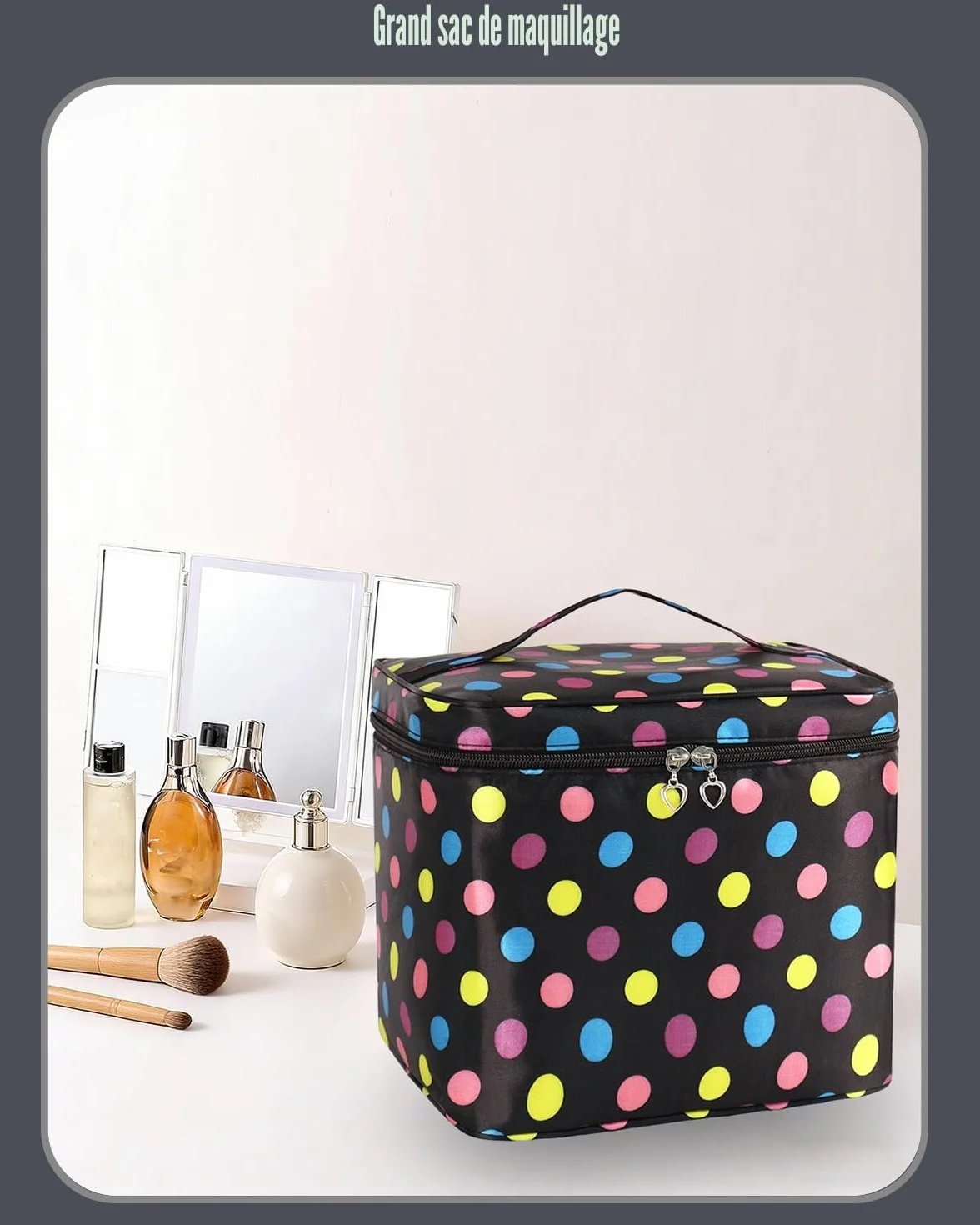 Grande Trousse de Maquillage de Voyage avec Support pour pinceaux Noir L