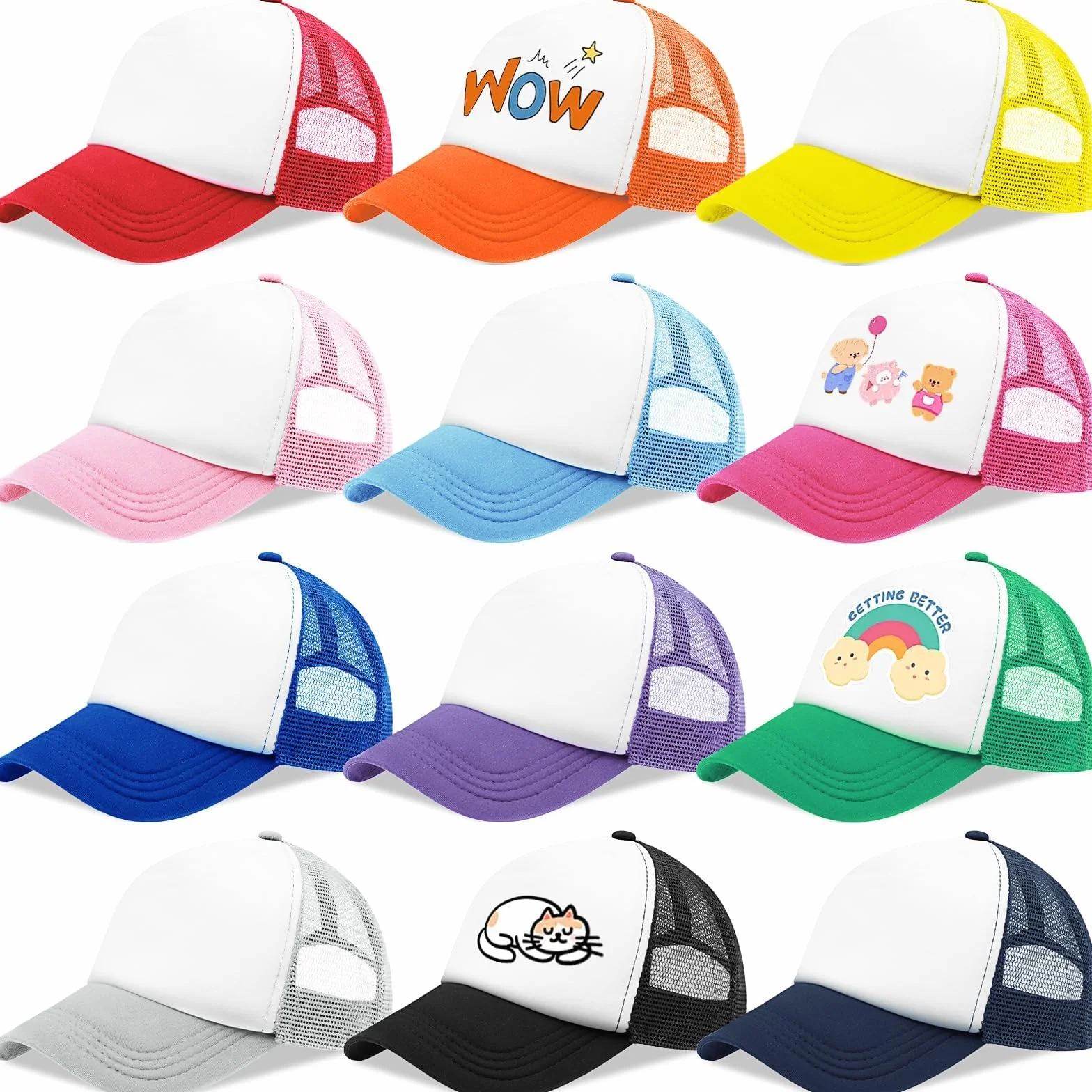 Lot de 12 Casquettes Trucker Enfant Blanche à Personnaliser Sublimation DIY Vierge