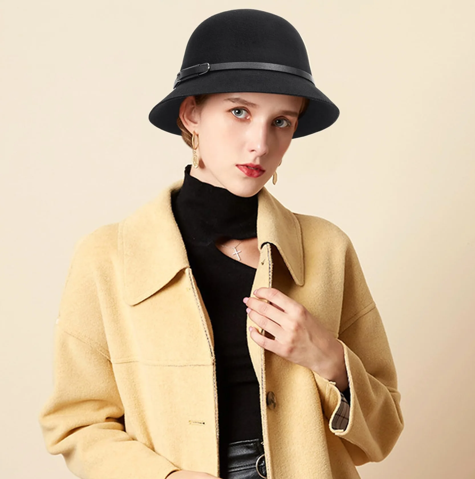 Chapeau cloche vintage années 1920 en feutre de laine pour femme hiver