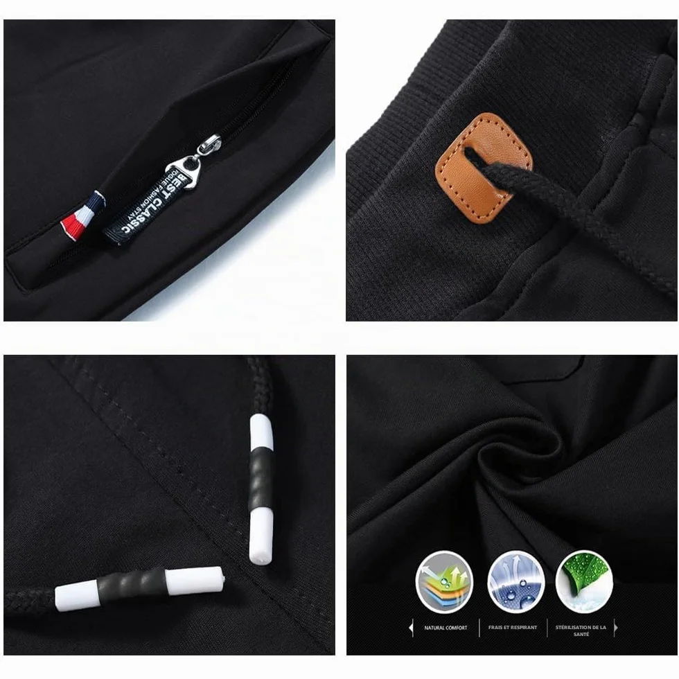 JustSun Short Sport Homme Running Coton avec Poches Zippées