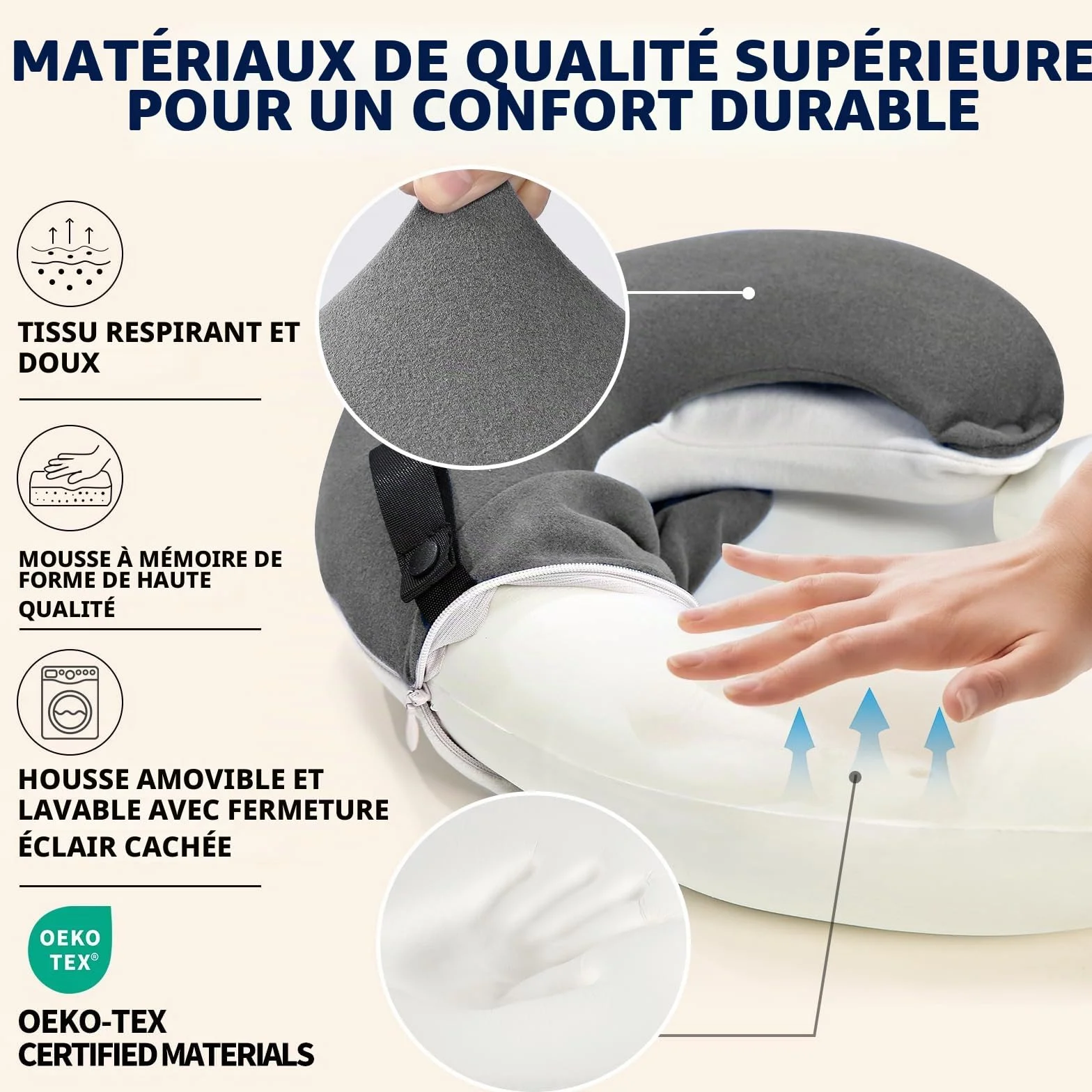 BUYUE Coussin de nuque de voyage 360° pour avion avec masque 3D, bouchons d'oreilles et sac