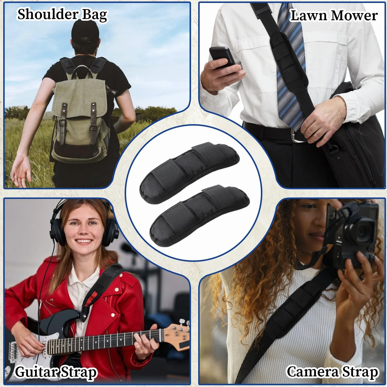 Coussinets amovibles noirs extra épais pour bandoulière de sac à bagages, lot de 2