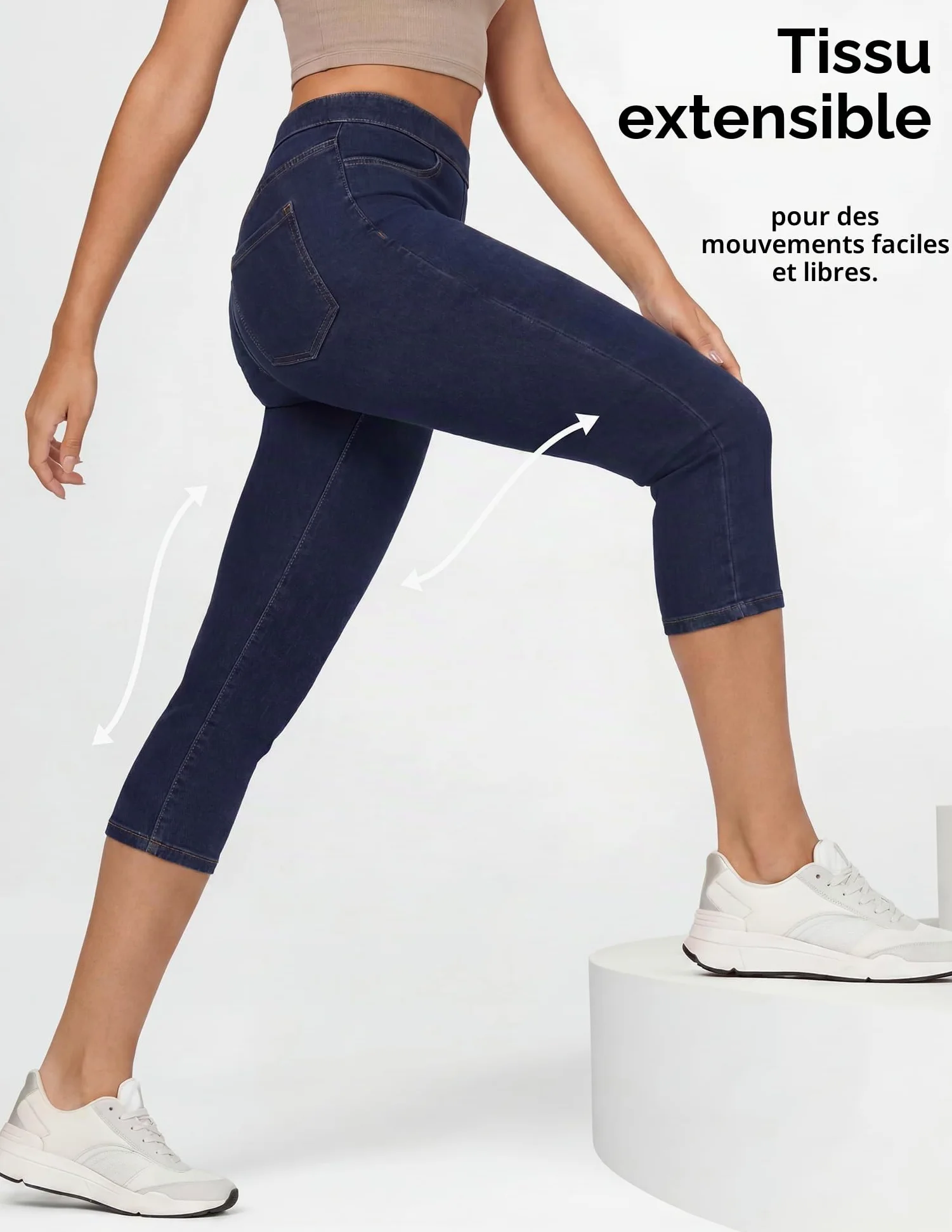 No Nonsense Classic Denim Capri Leggings with Pockets - Pantalons de Leggings - Legging Classique en Jean avec Poches. - Femme