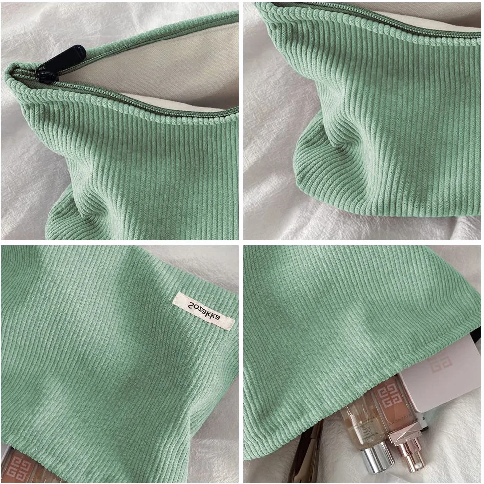 Pochette Maquillage Trousse de Maquillage Tissu Sac à Cosmétiques à Glissière Sacs à Main Portables pour Femmes Trousse de Toilette Voyage Imperméable Vert