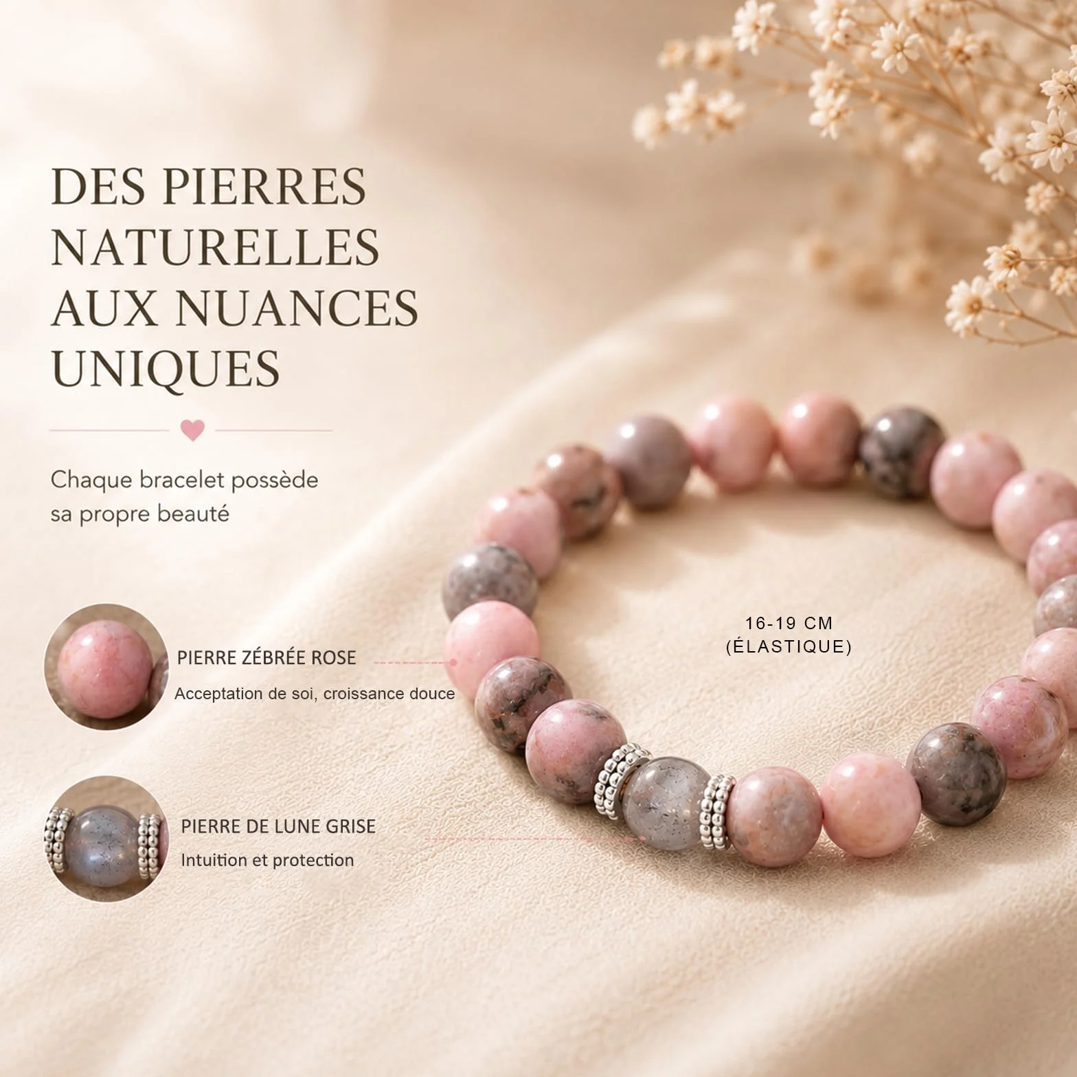 Bracelet Pierres Naturelles Femme Original Cadeau Ado Fille Noel Anniversaire Amie Maman Sœur