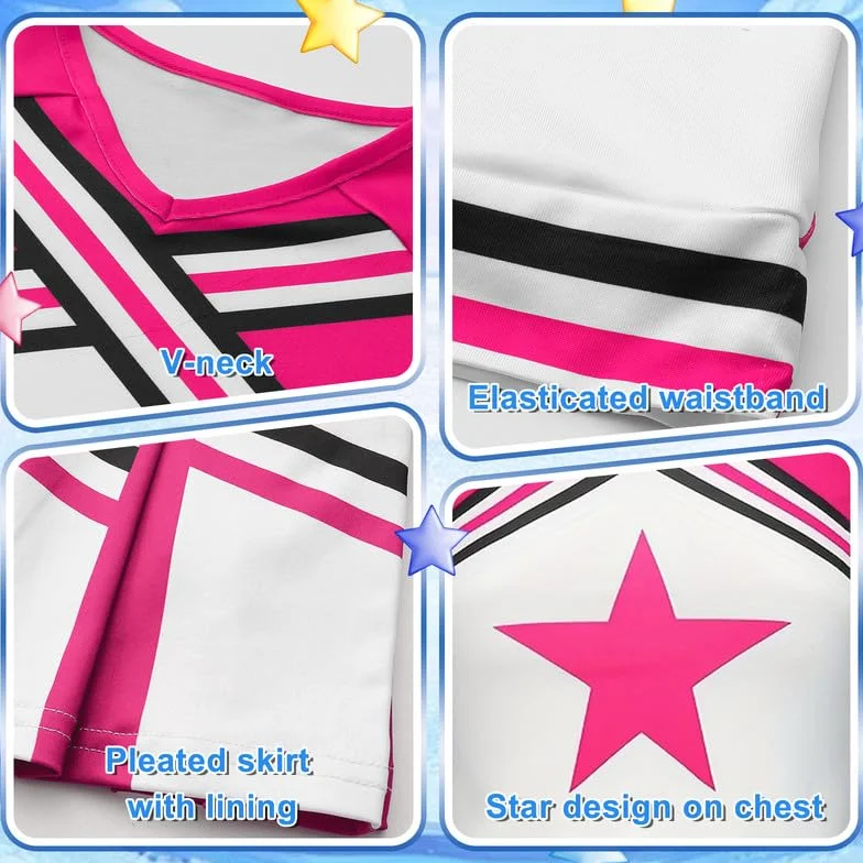 Costume Pom Pom Girl Enfant avec Bandeau Pompons et Chaussettes pour Carnaval Halloween