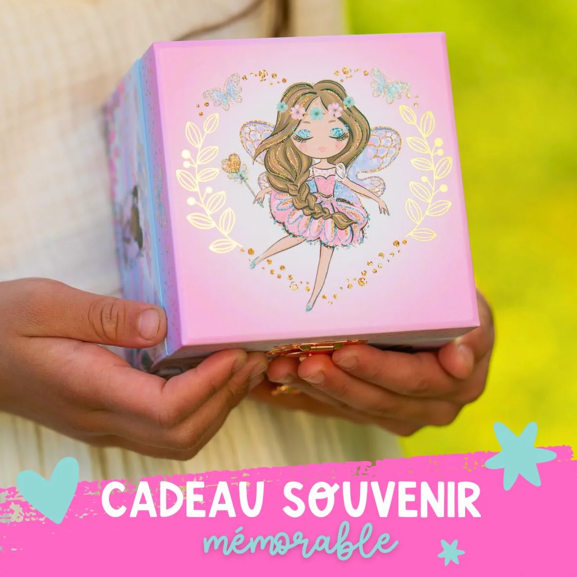 Boîte à Bijoux Musicale pour Filles avec Miroir, Cadeau Princesse 3-10 ans, Rose