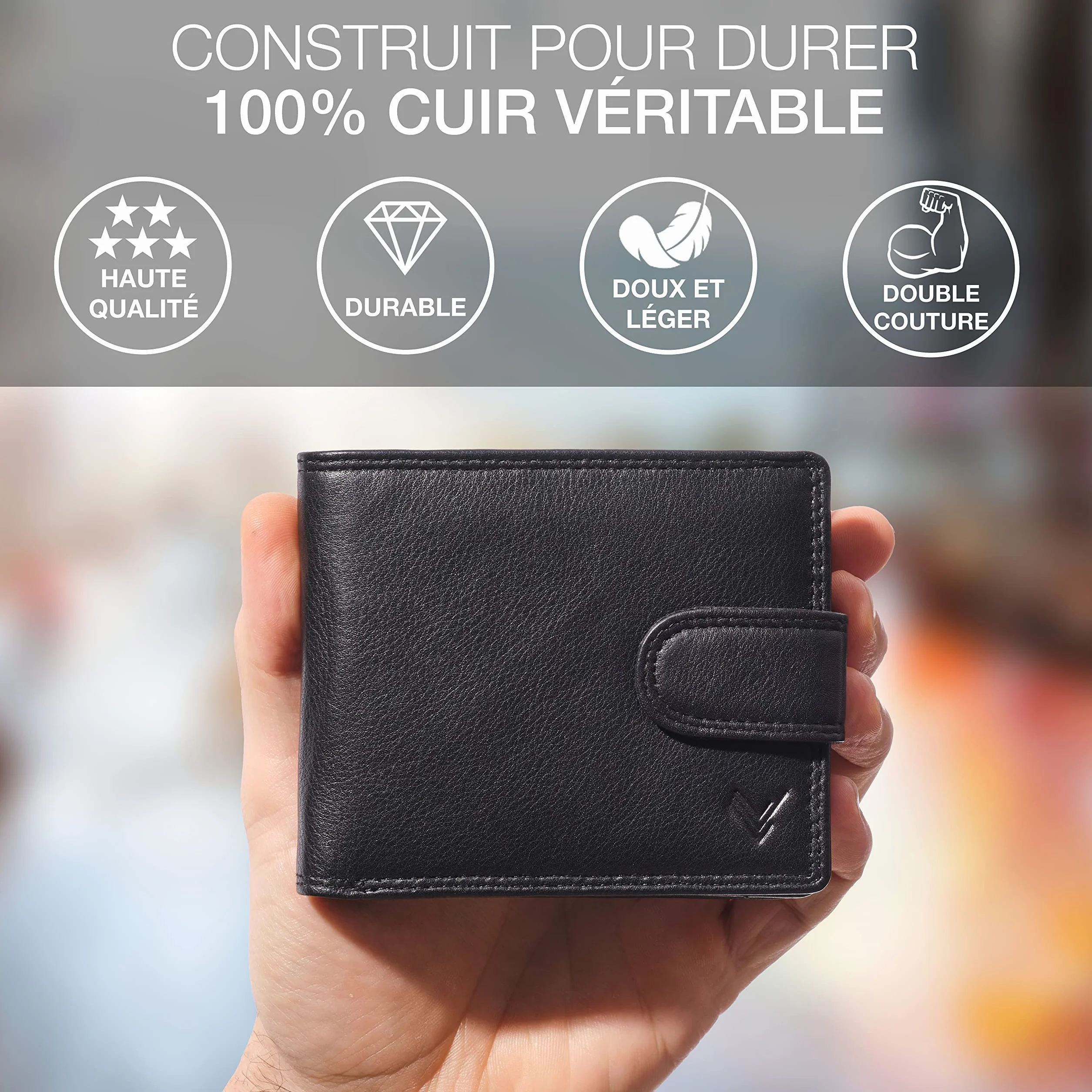 Portefeuille Homme Cuir Véritable avec Blocage RFID Grande Capacité
