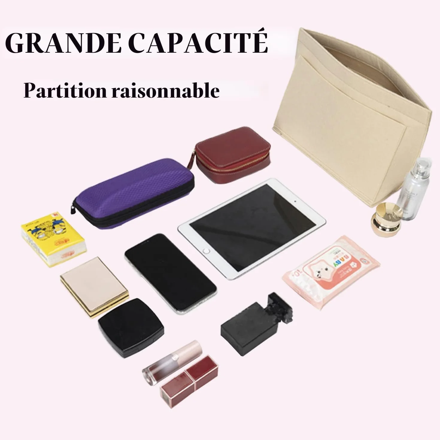 Organiseur de sac à main en feutre pliable Longchamp Beige Large
