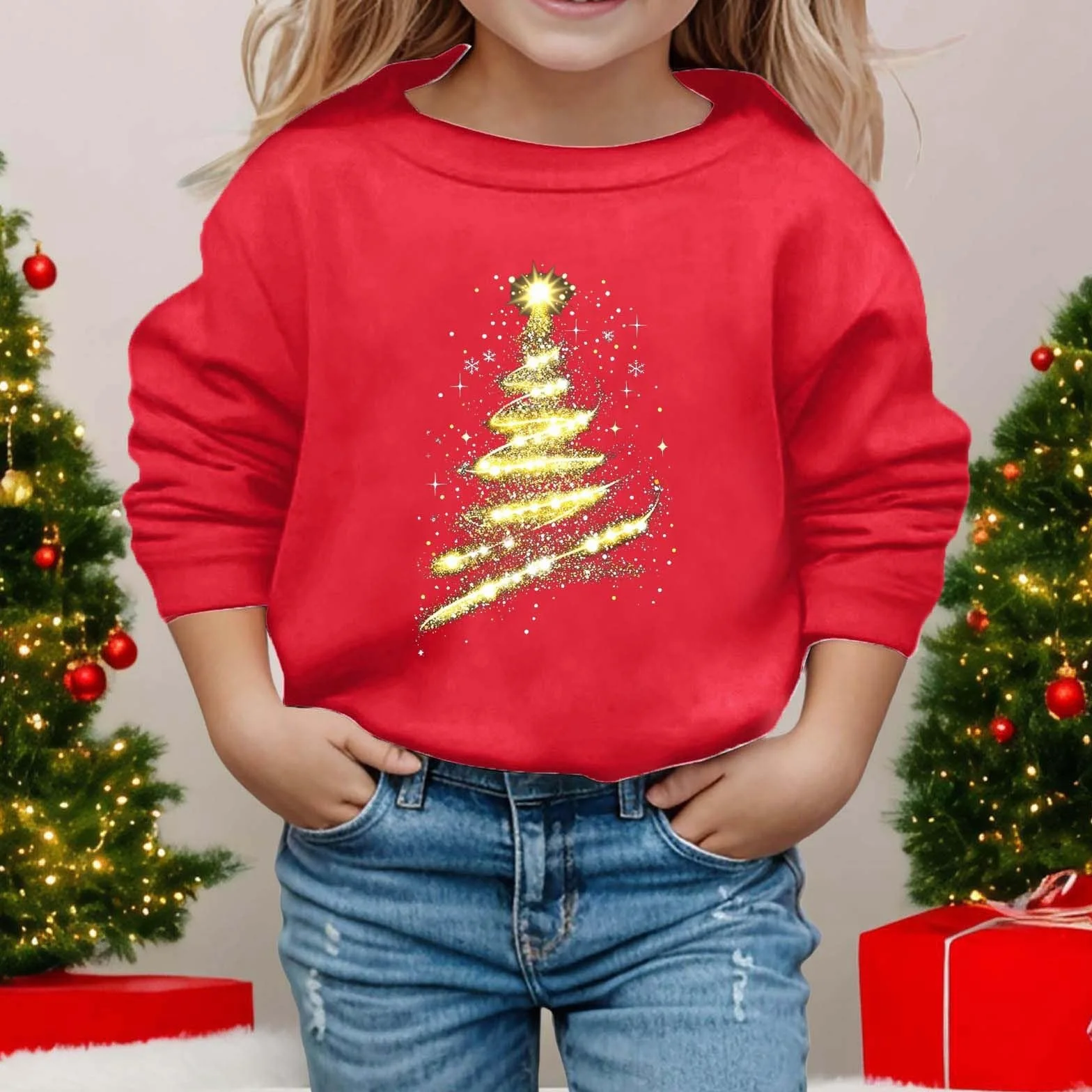 Sweat à Capuche Fille Manches Longues Col Rond Impression Noël Automne Hiver