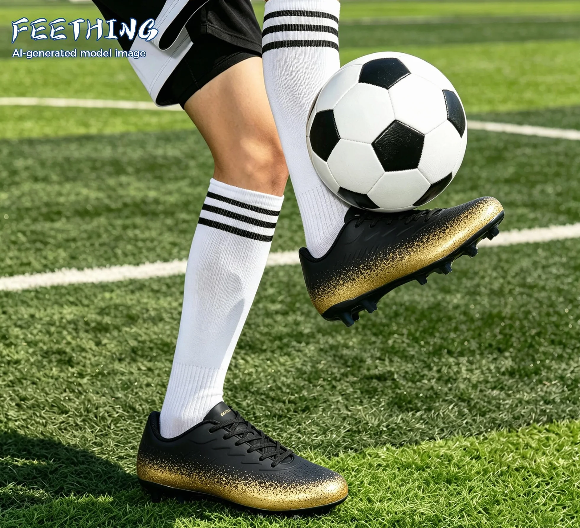 Chaussures de Football Homme Crampons Moulés Terrain Herbe Synthétique Tige Basse Antidérapantes