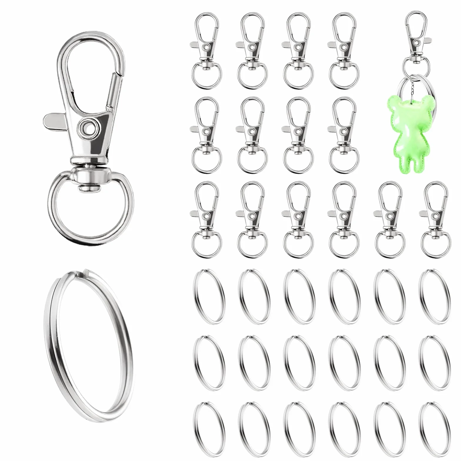 Mousqueton Anneau Porte Clef Métal 200 Pièces Pivotant Keychain Argent
