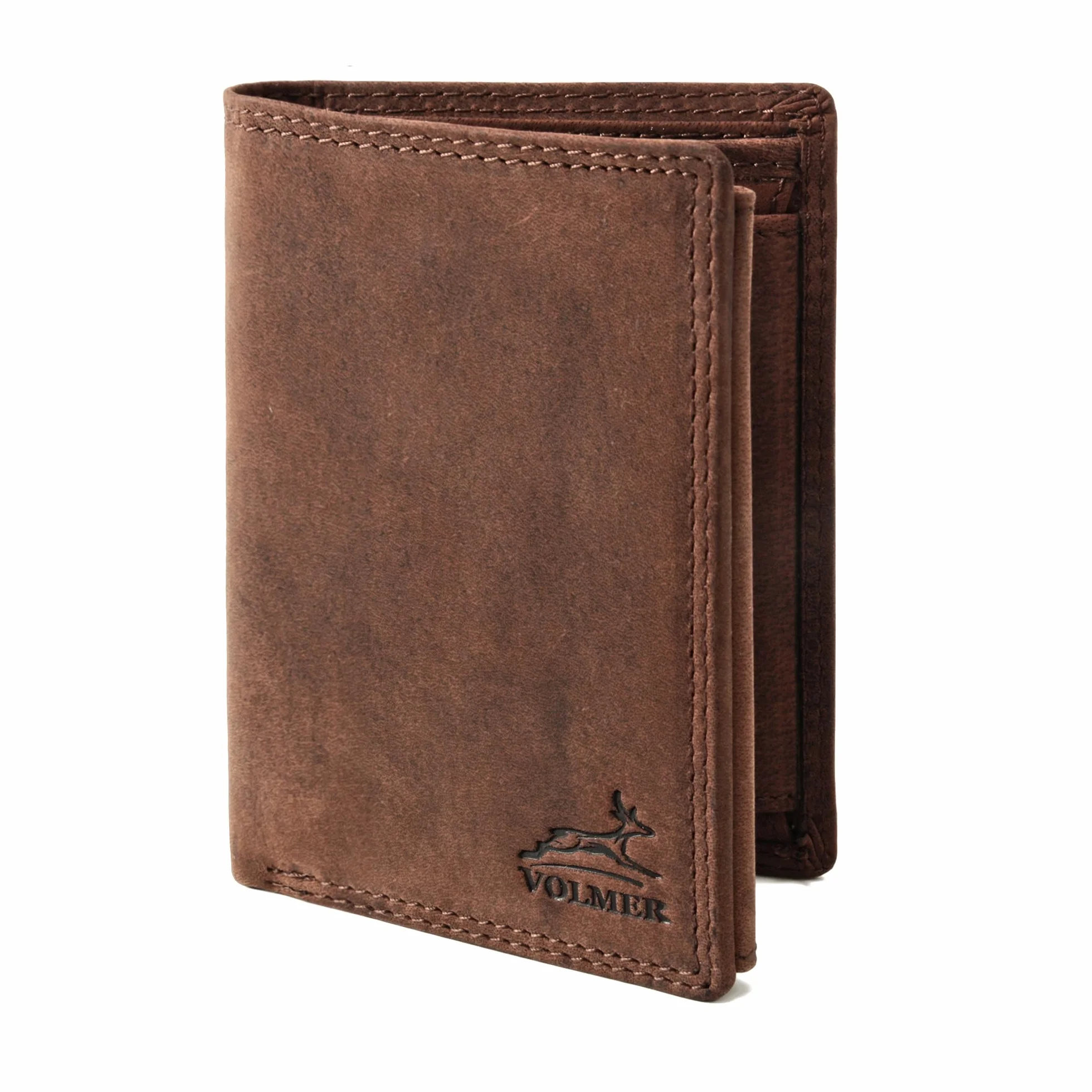 Fa.Volmer Porte-Monnaie en Cuir pour Hommes avec Protection RFID - Grand Porte-Monnaie en Cuir de Buffle véritable - Format Vertical - Marron