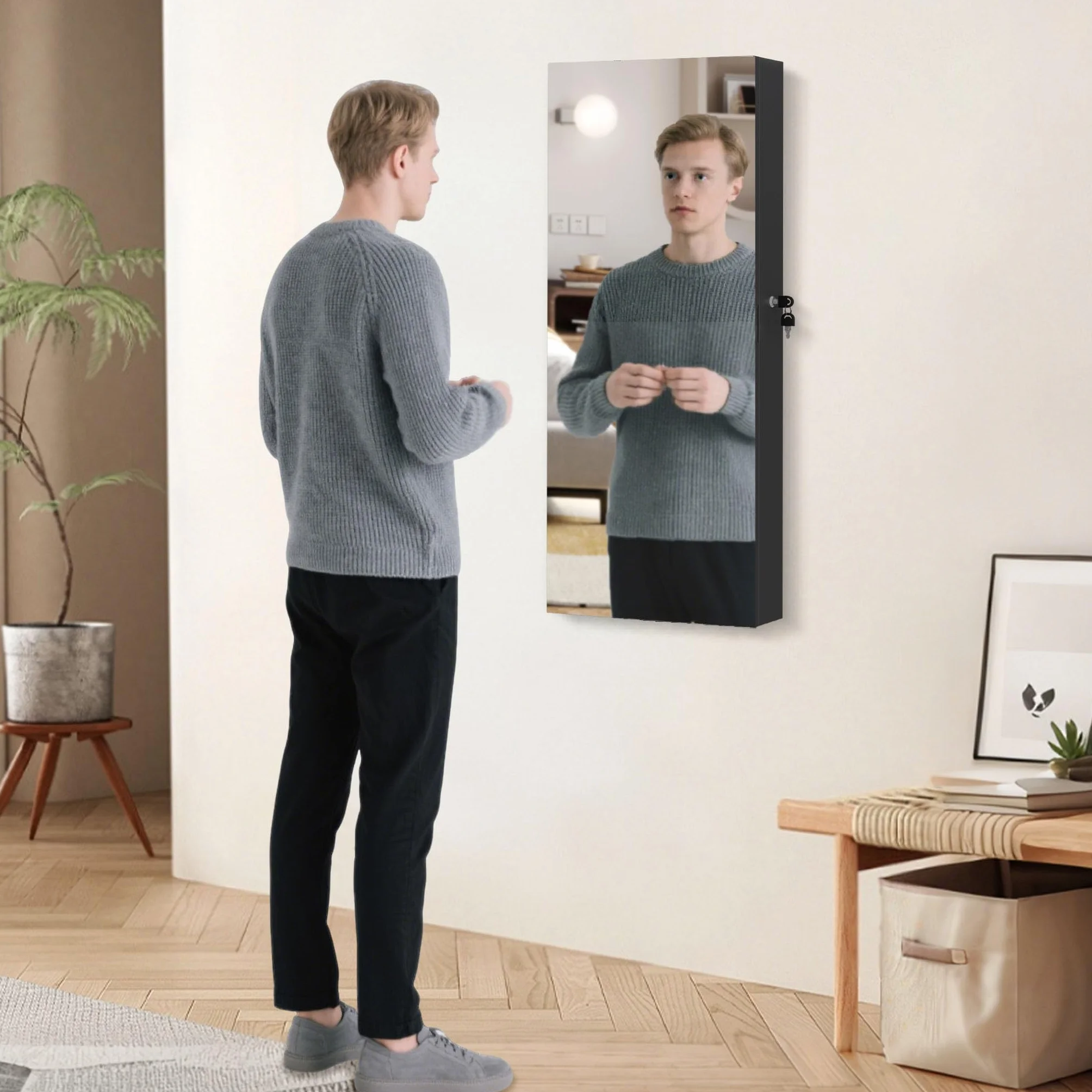 Armoire à bijoux avec miroir murale 2 en 1 107,5 x 36,5 x 9,5 cm Noir