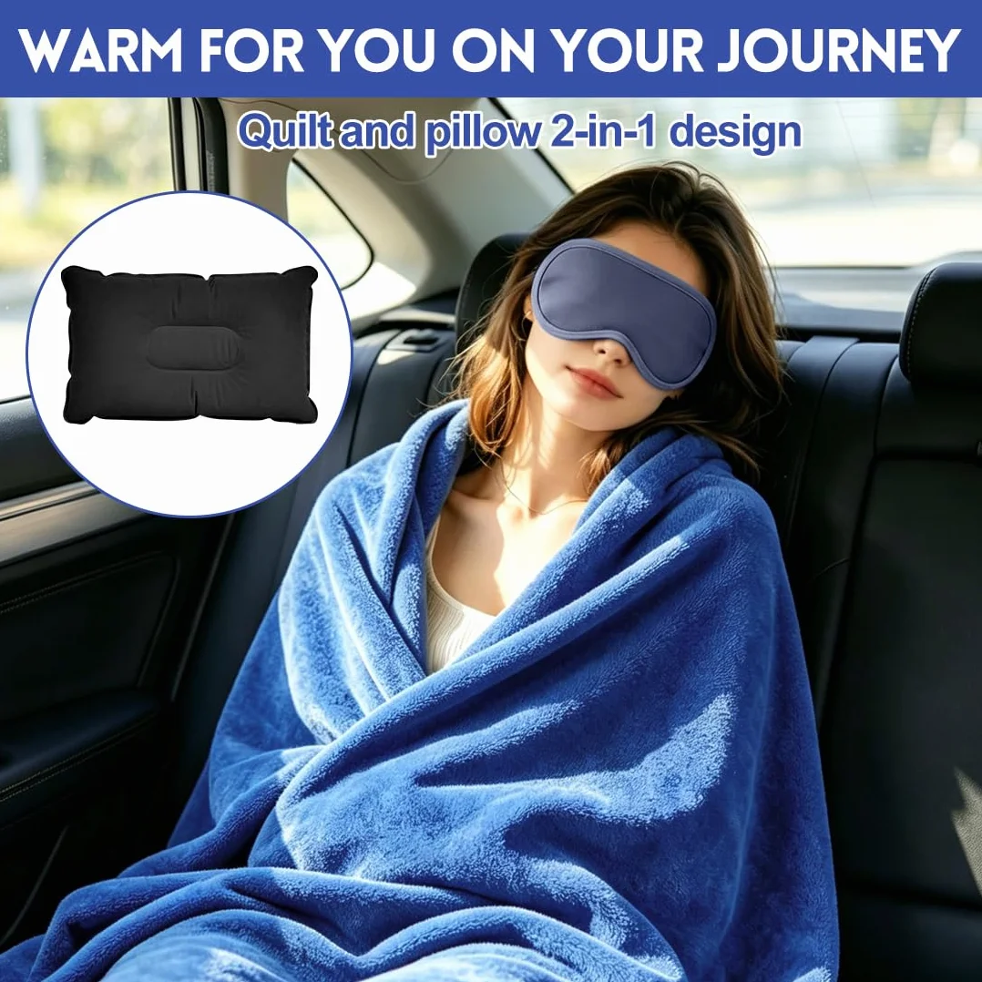 Couverture de voyage 3 en 1 ultra légère et chaude pour avion et voiture avec coussin gonflable et accessoires