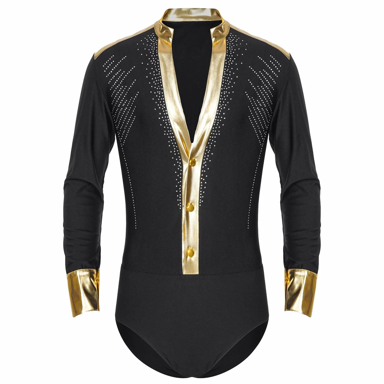Justaucorps Gymnastique Manches Longues Strass Brillant Body Danse Homme M-XXL
