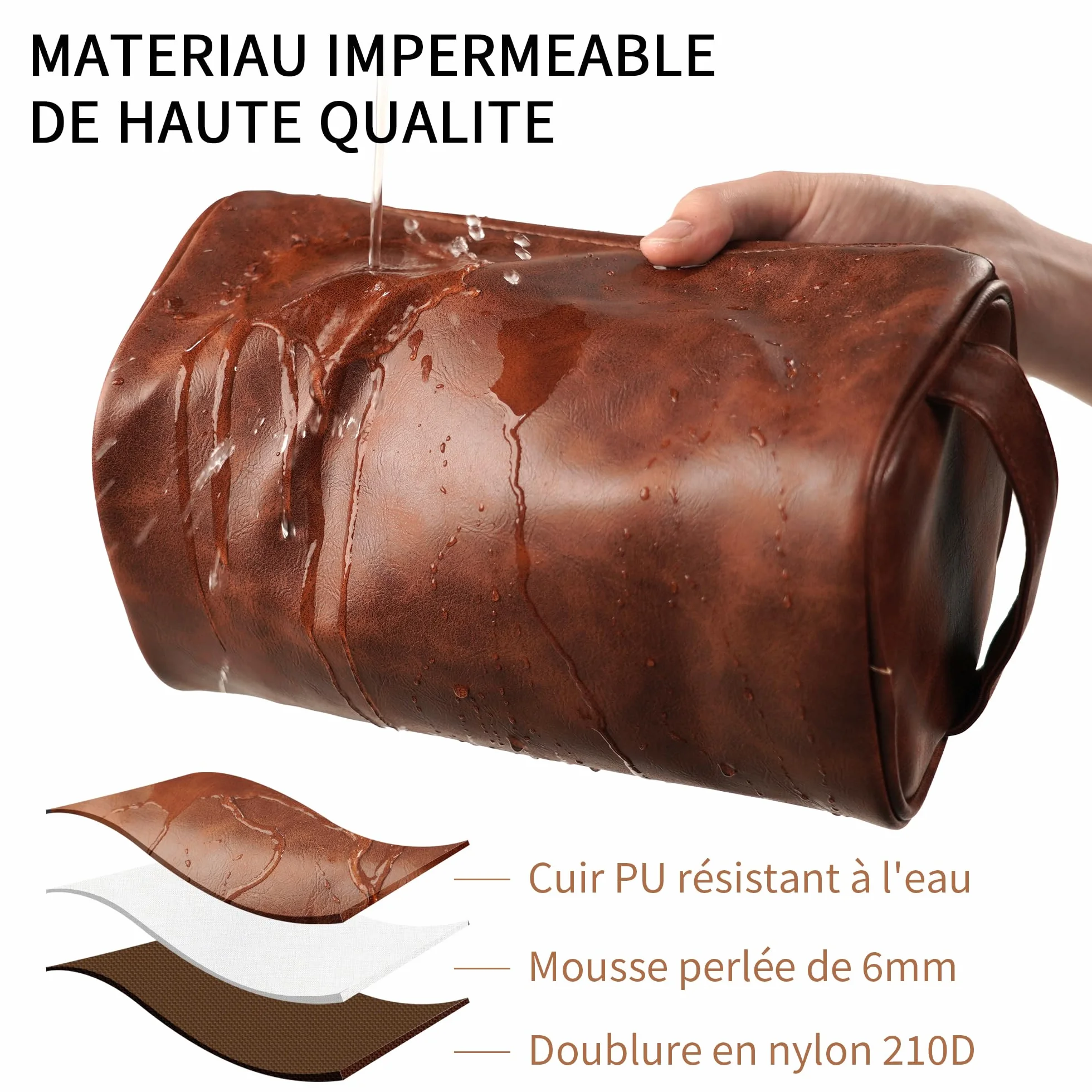 Easycosy Trousse de Toilette Homme avec Crochet en Cuir PU pour Voyage